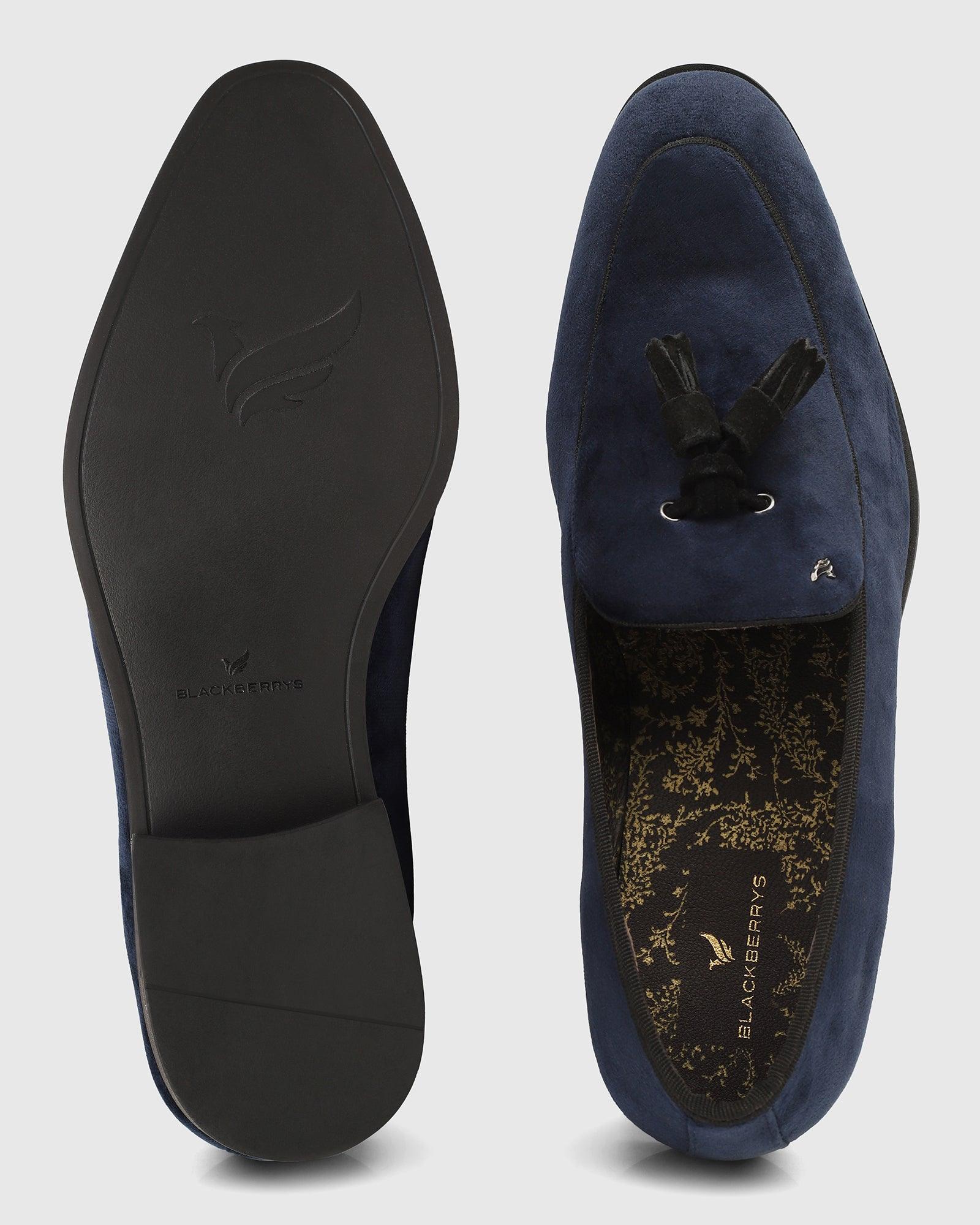 Velvet Navy Textured Slip On Shoes - Mrinal - Image 4