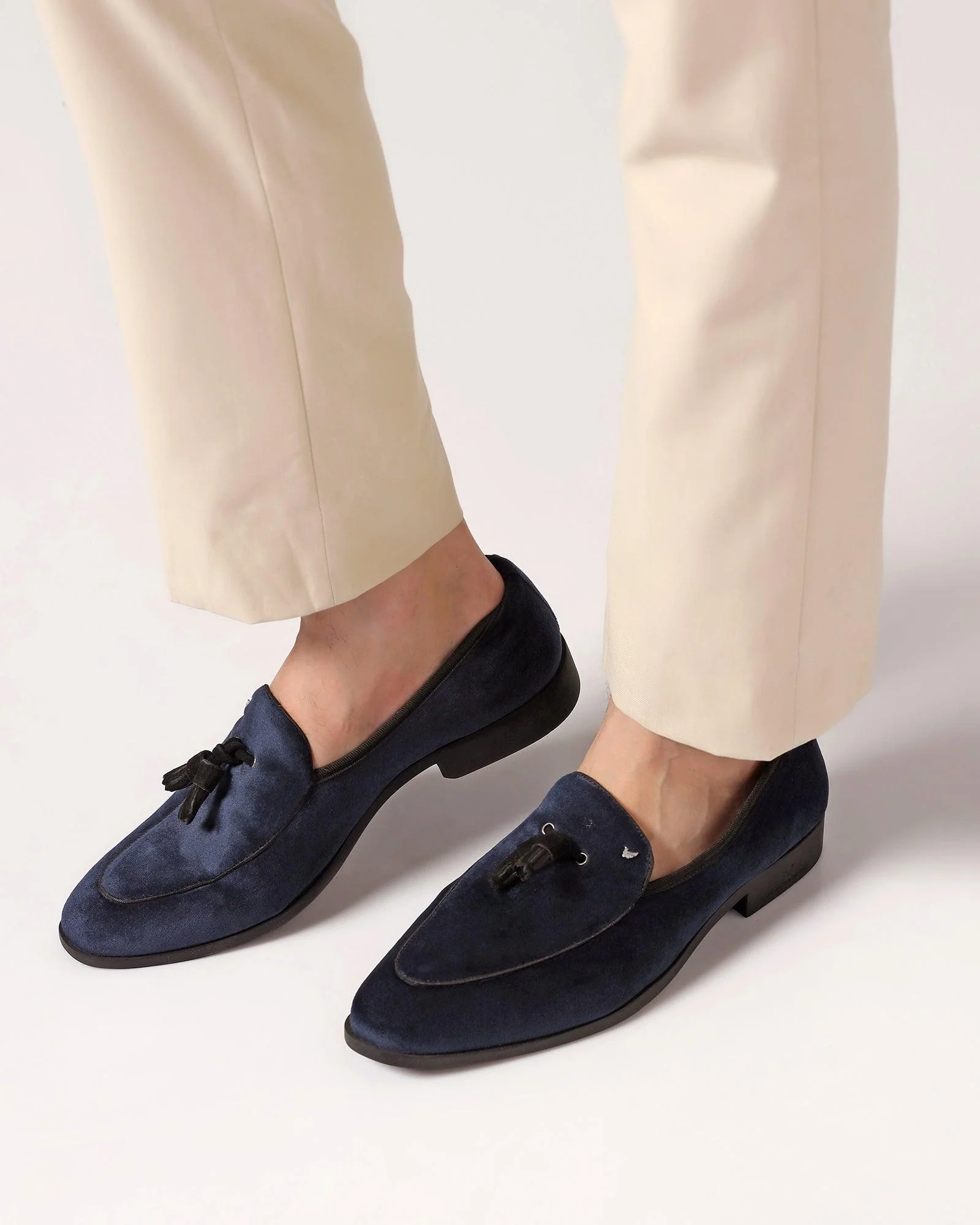 Velvet Navy Textured Slip On Shoes - Mrinal - Image 7