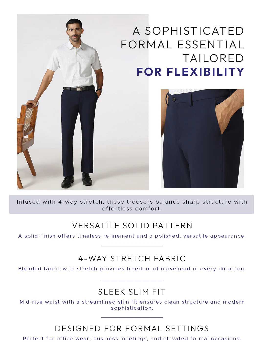 Navy Solid Trouser - Indri - Image 6
