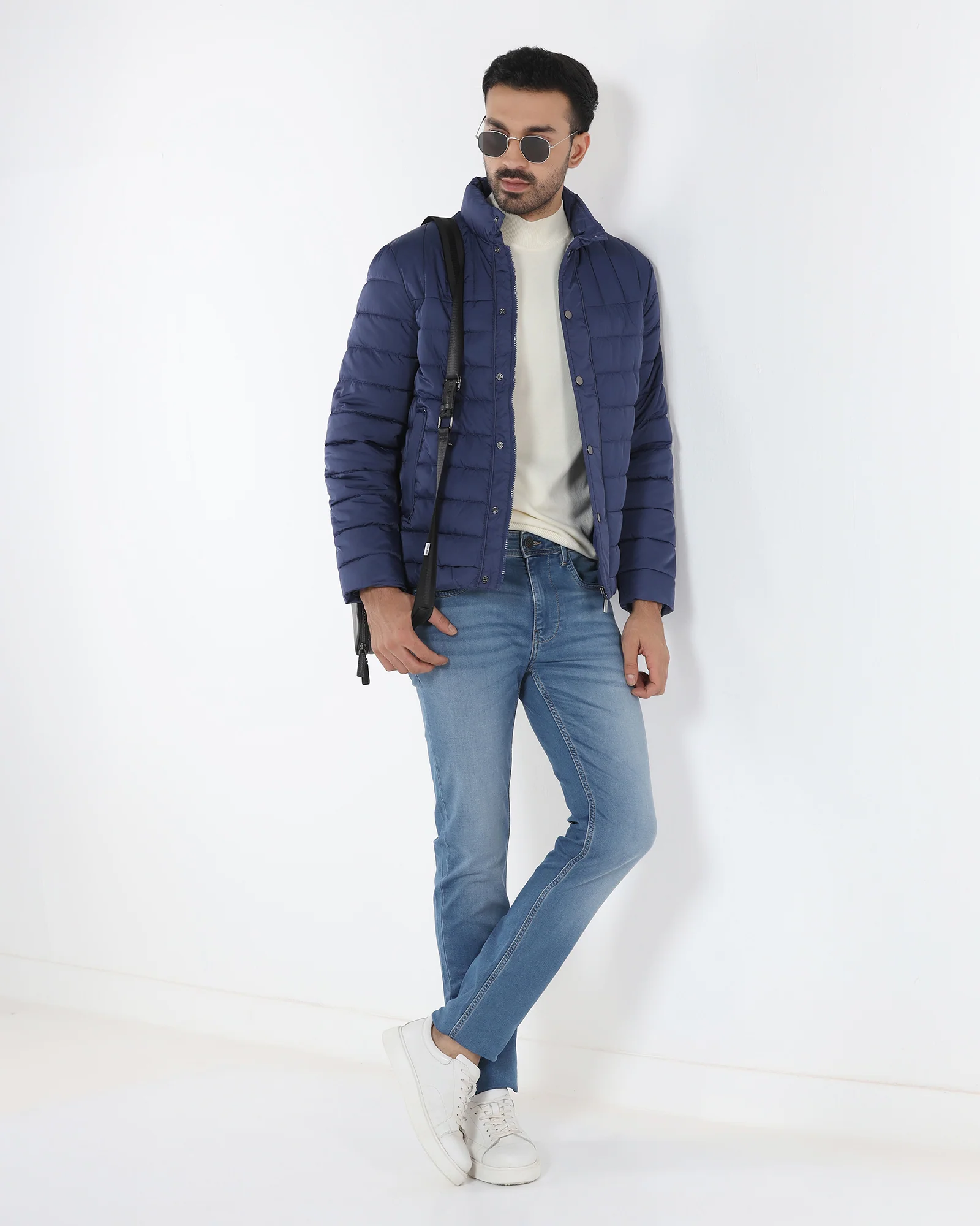 Navy Solid Zipper Jacket - Aproni - Image 5