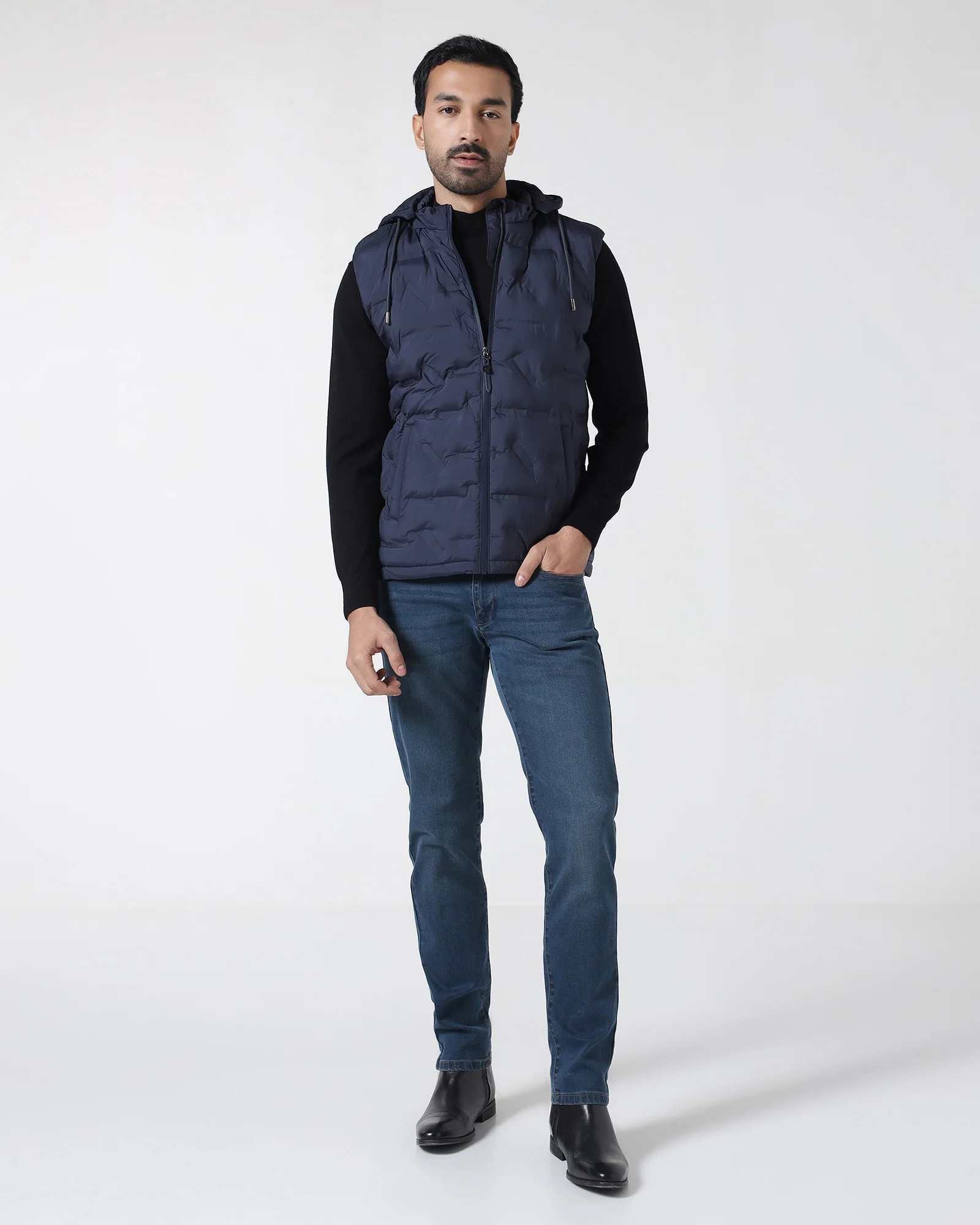 Navy Solid Zipper Jacket - Nebraska - Image 3