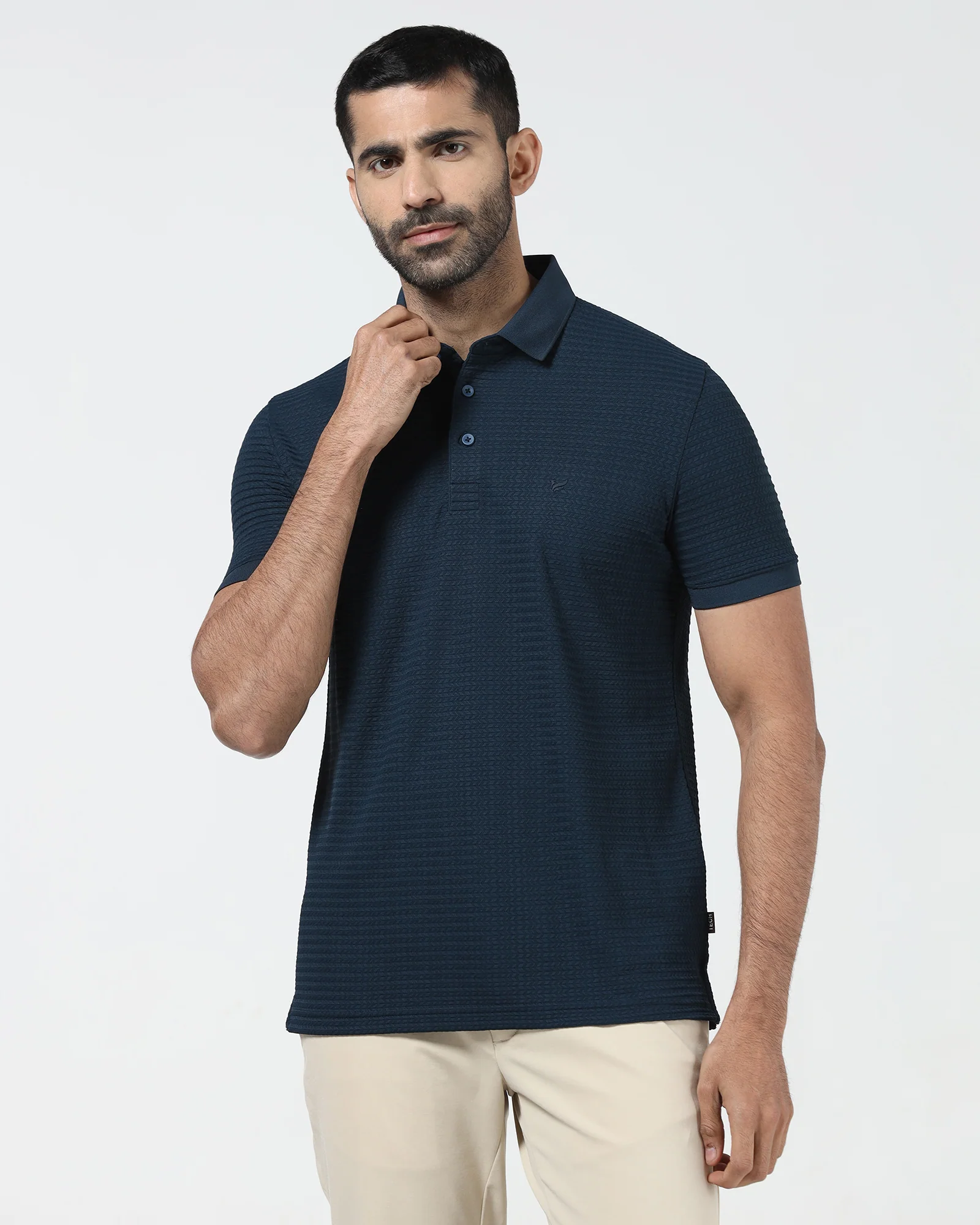 Navy TechPro Jacquard Polo - Holt - Image 8
