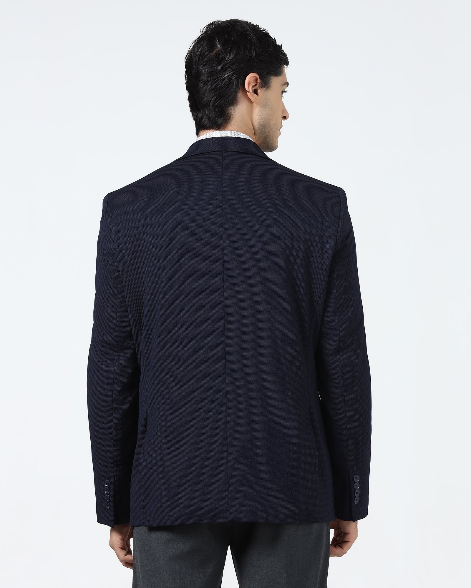 Navy Textured Blazer - Chris - Image 2