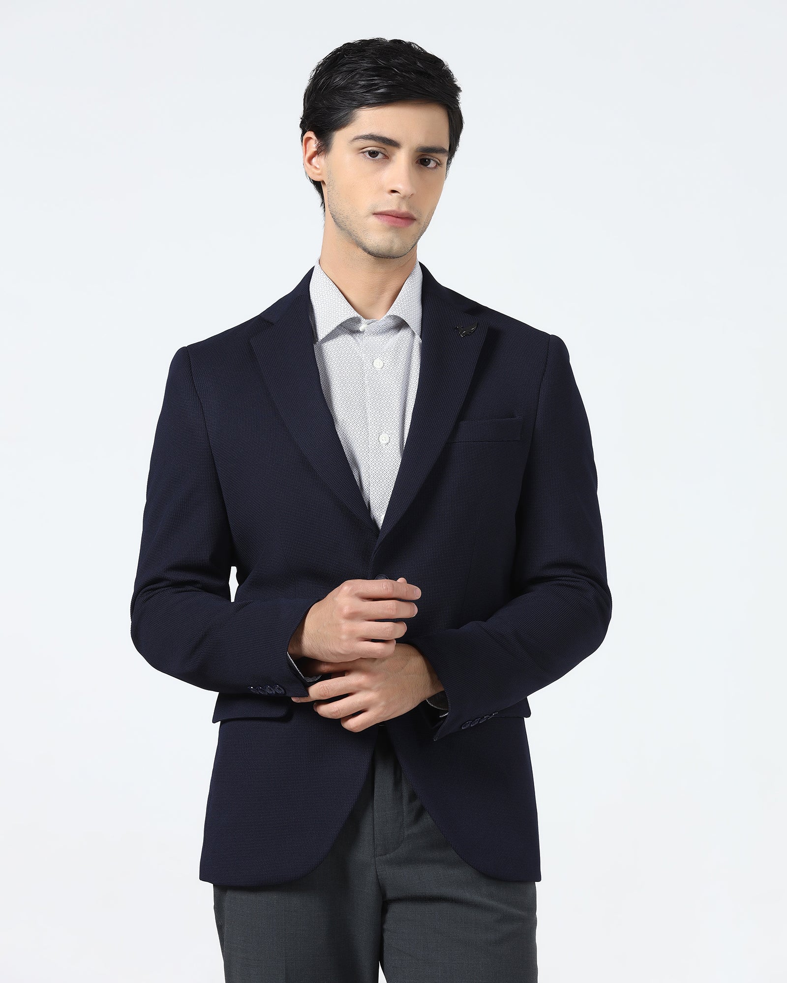 Navy Textured Blazer - Chris - Image 3