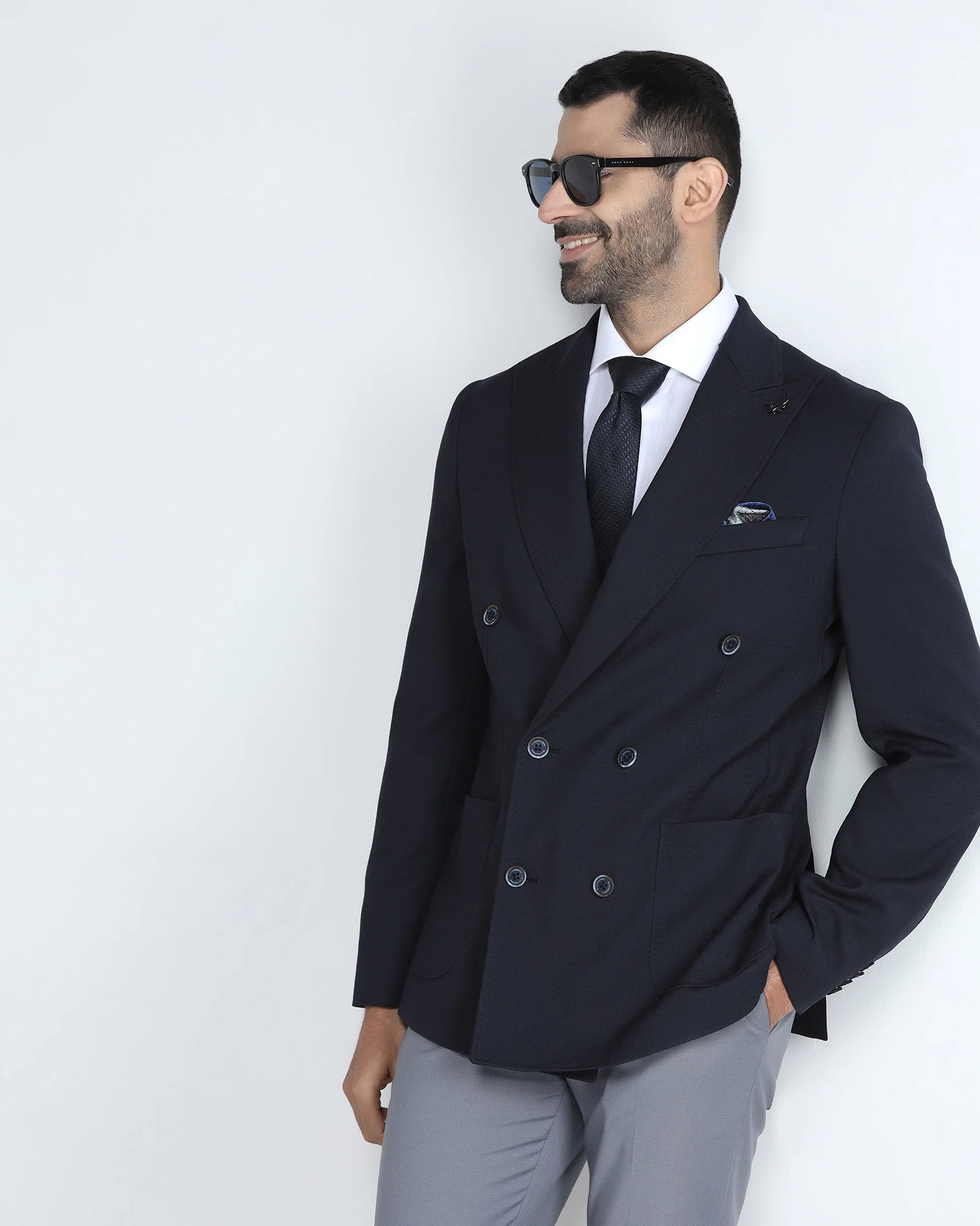 Navy Textured Blazer - Denzel - Image 8