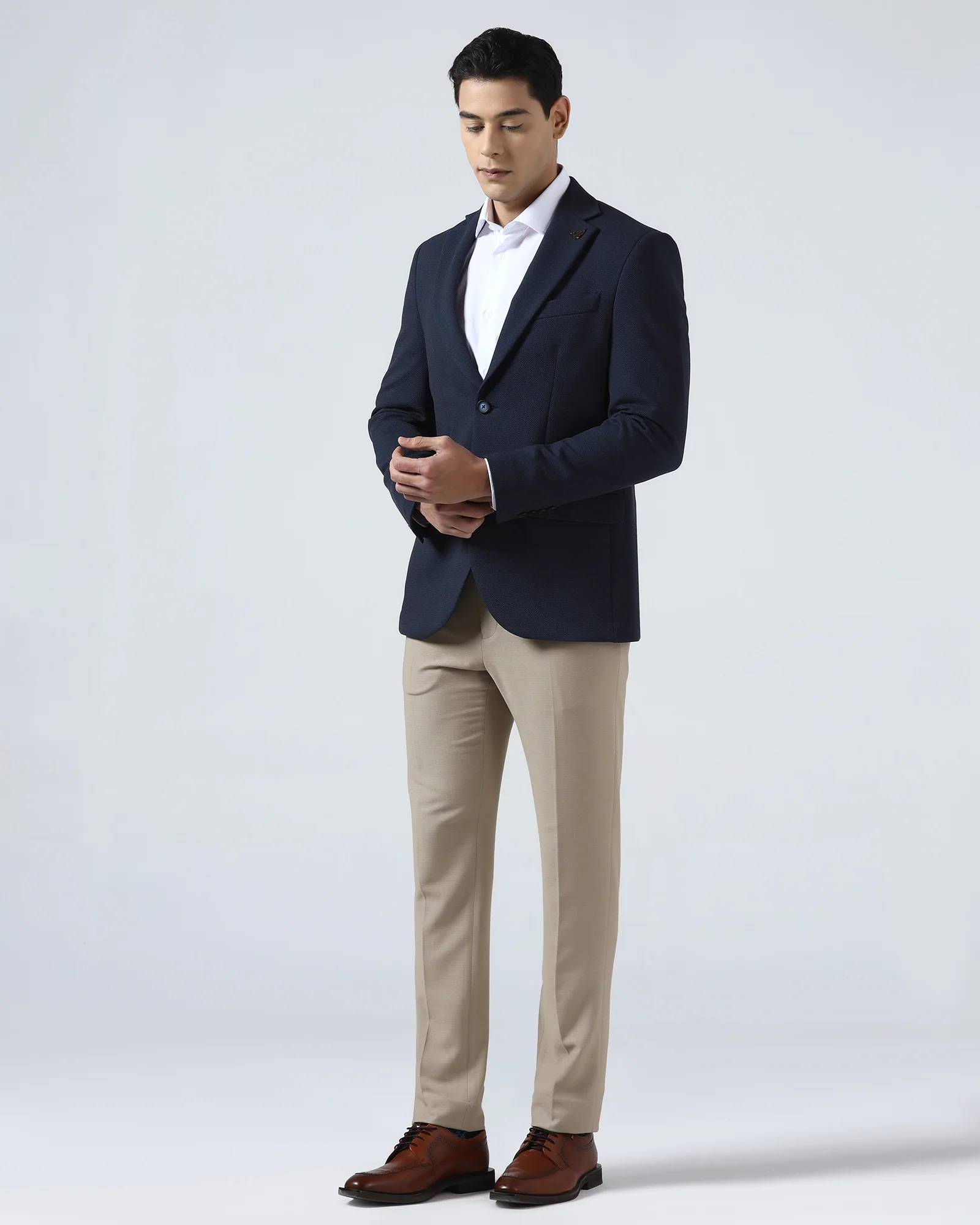 Navy Textured Blazer - Jevlon - Image 3
