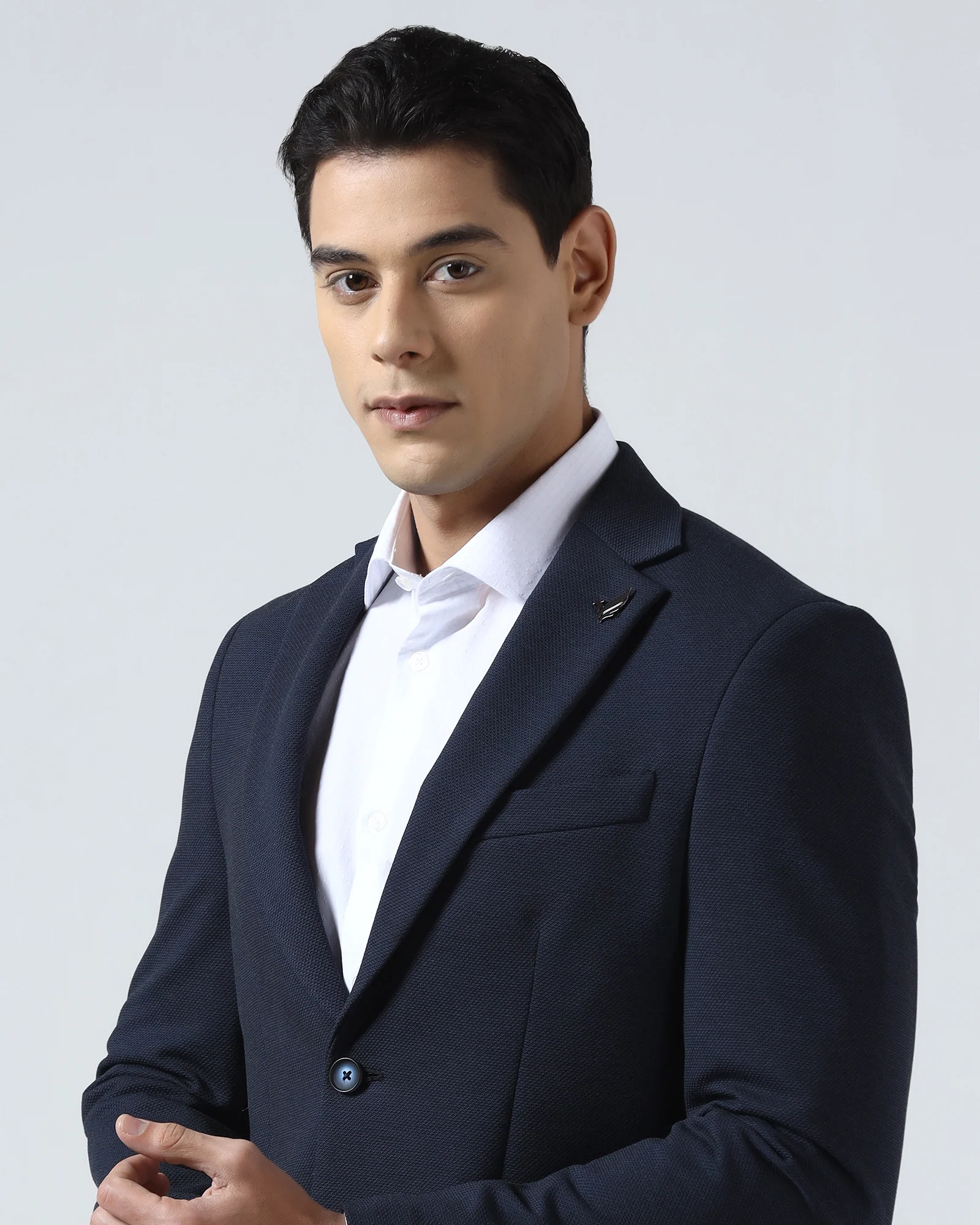 Navy Textured Blazer - Jevlon - Image 4