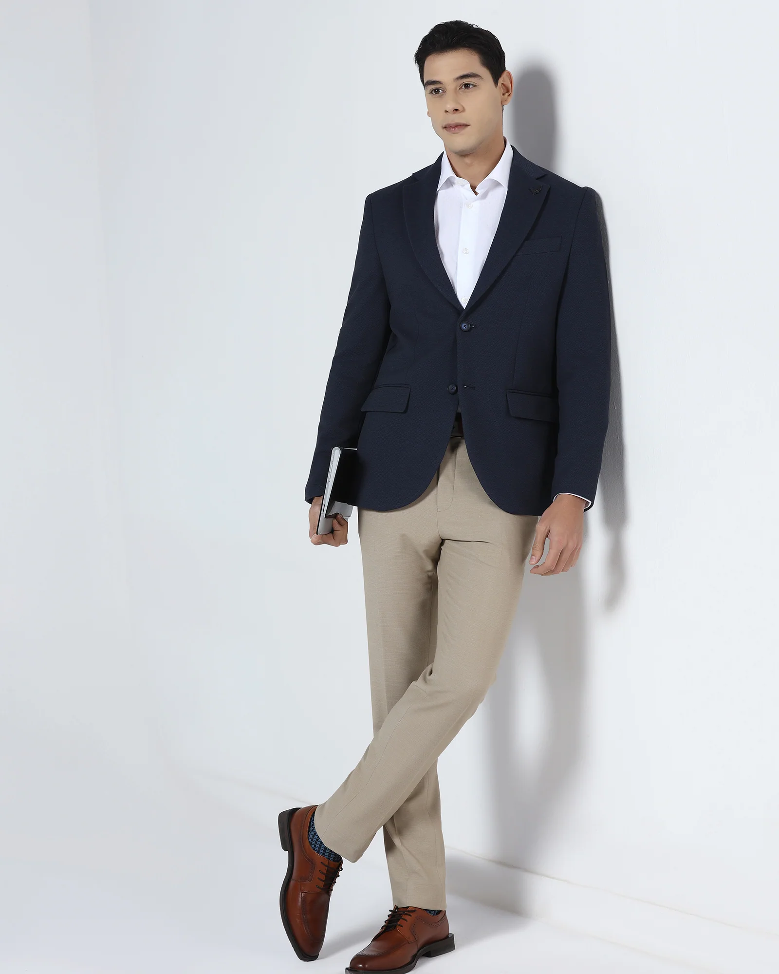 Navy Textured Blazer - Jevlon - Image 6