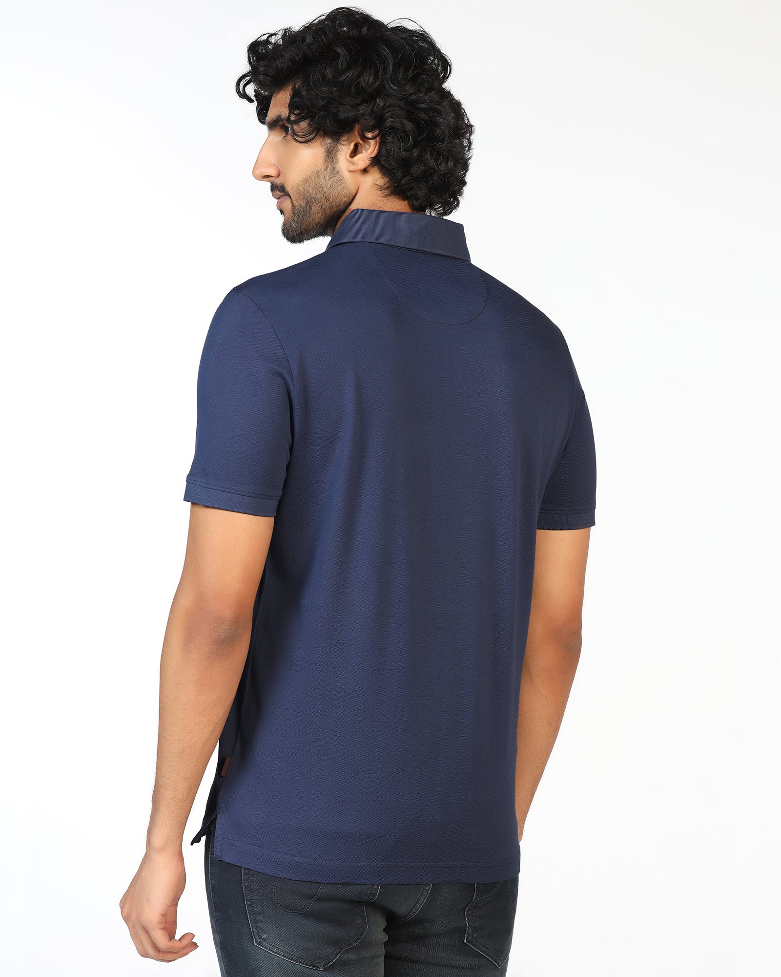 Navy Textured Polo - Wayne - Image 2