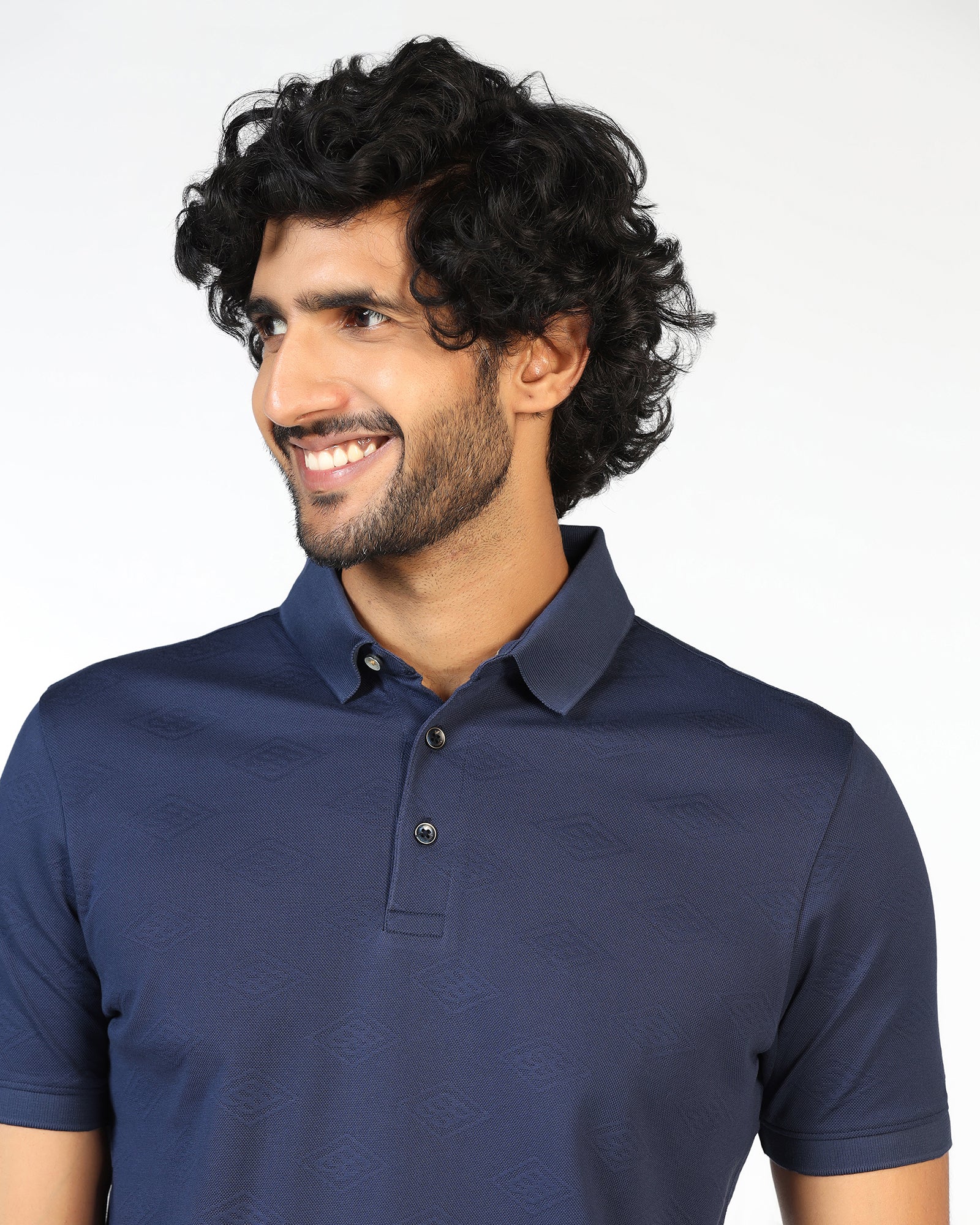 Navy Textured Polo - Wayne - Image 4