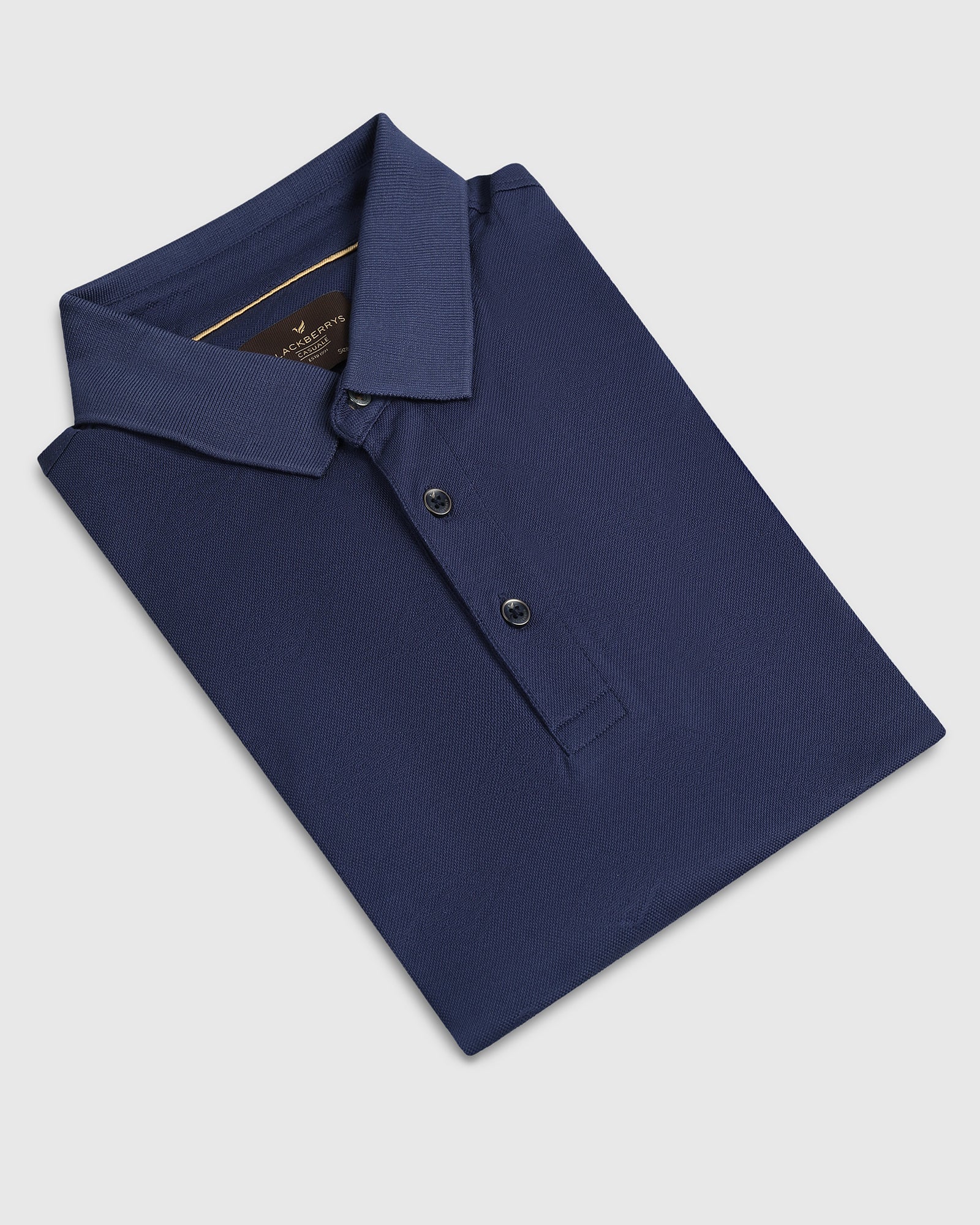 Navy Textured Polo - Wayne - Image 5