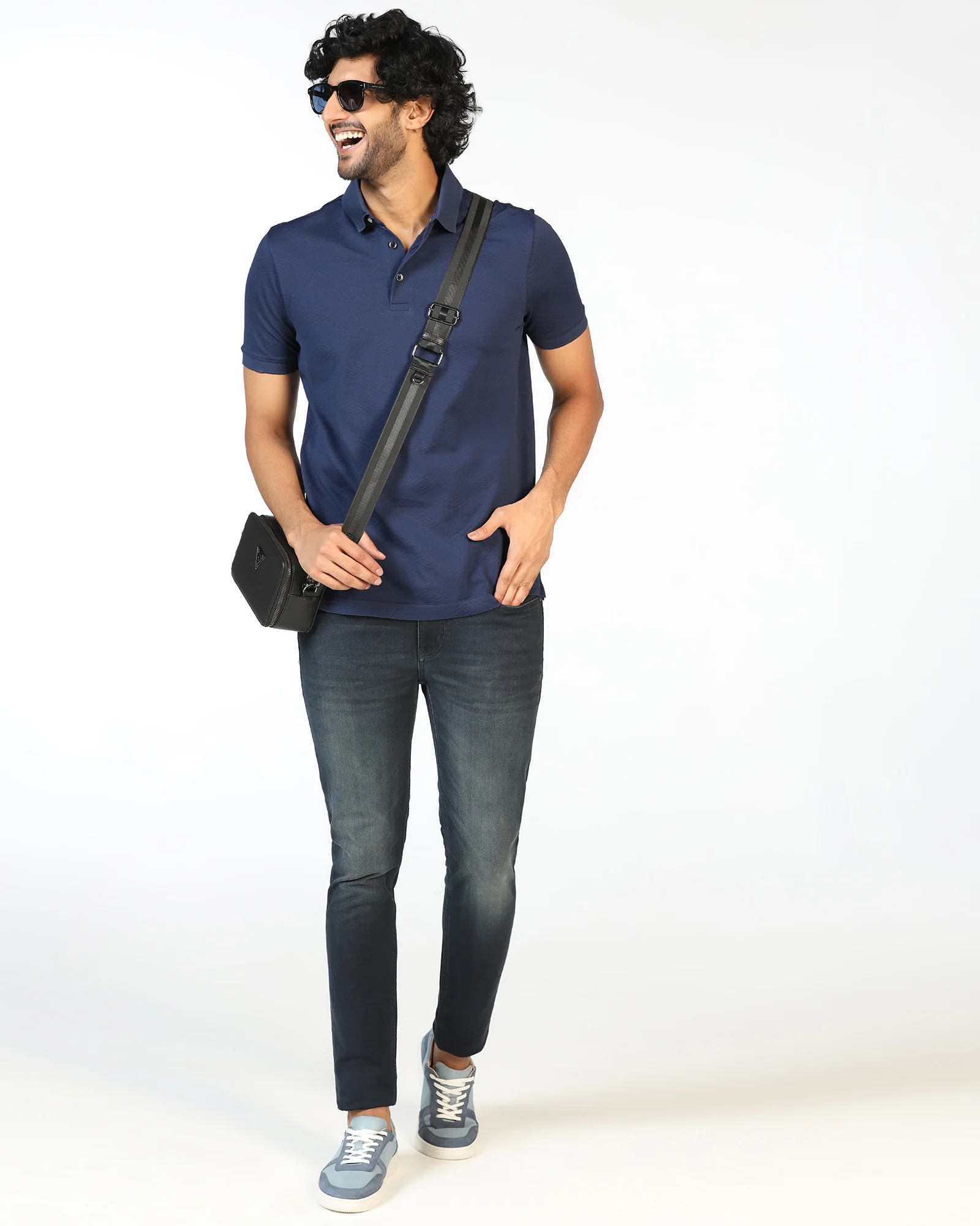 Navy Textured Polo - Wayne - Image 7