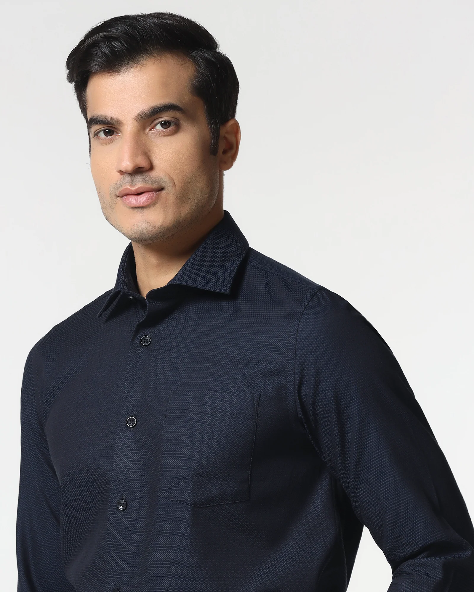 Navy Textured Shirt - Robin - Image 4