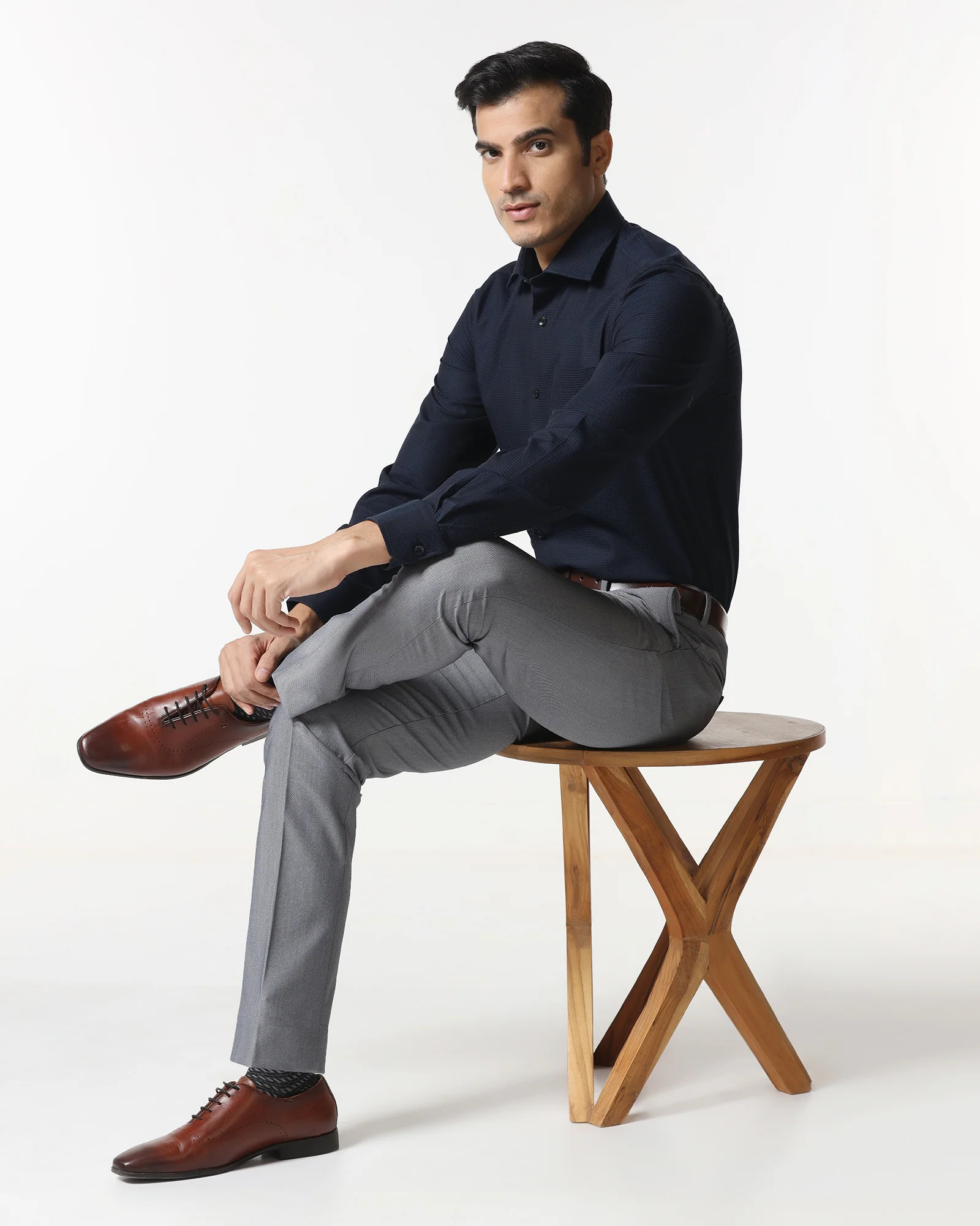 Navy Textured Shirt - Robin - Image 8