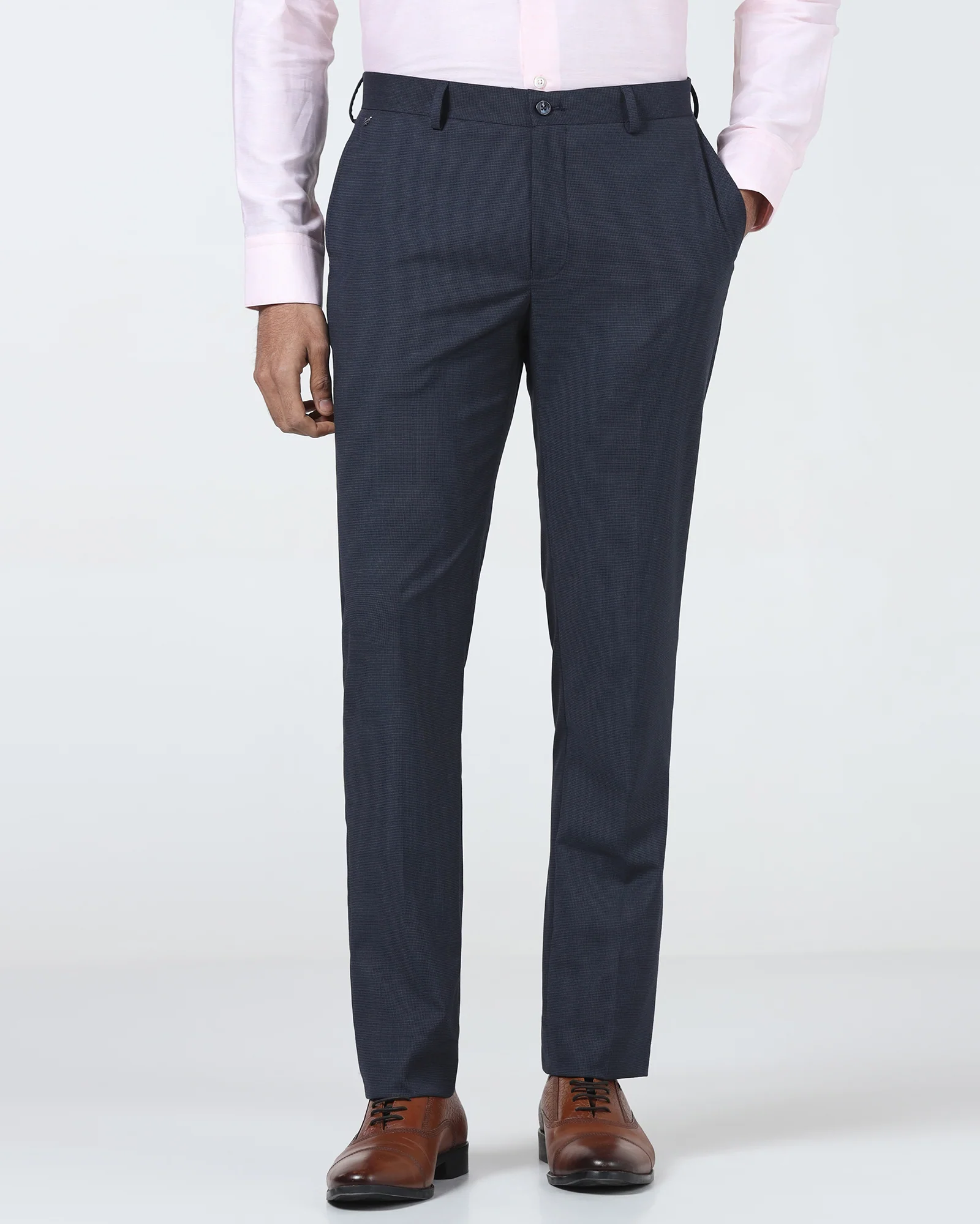Navy Textured Trouser - Bernardo - Image 3