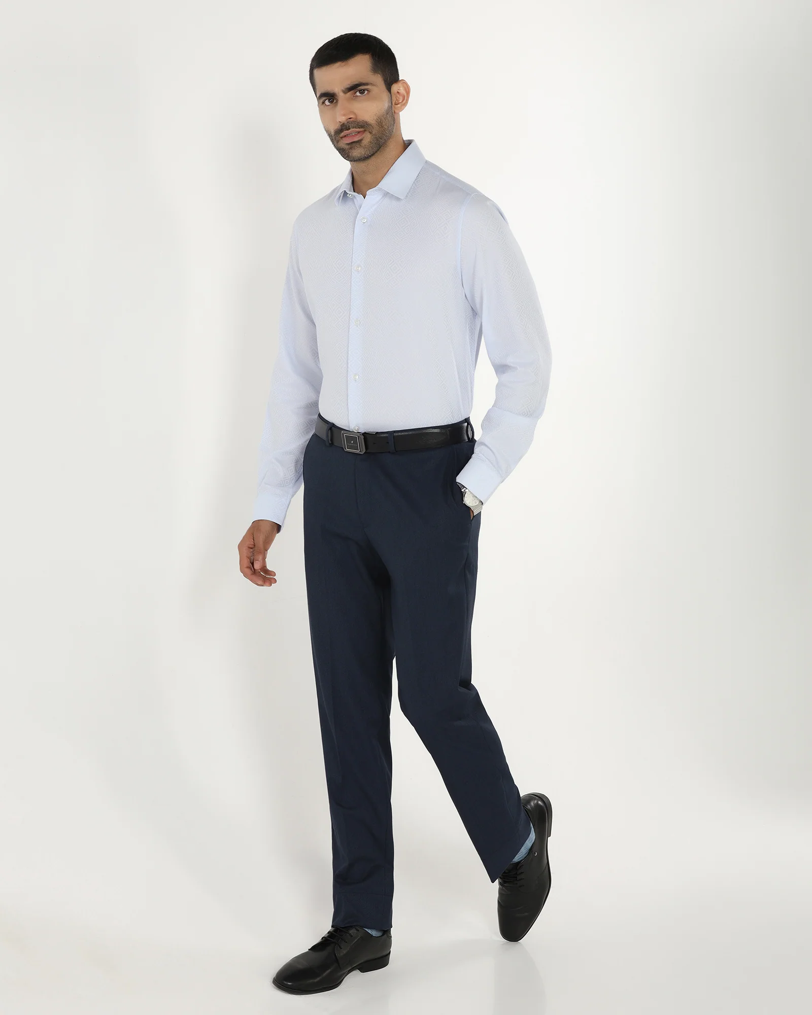 Navy Textured Trouser - Chivas - Image 5