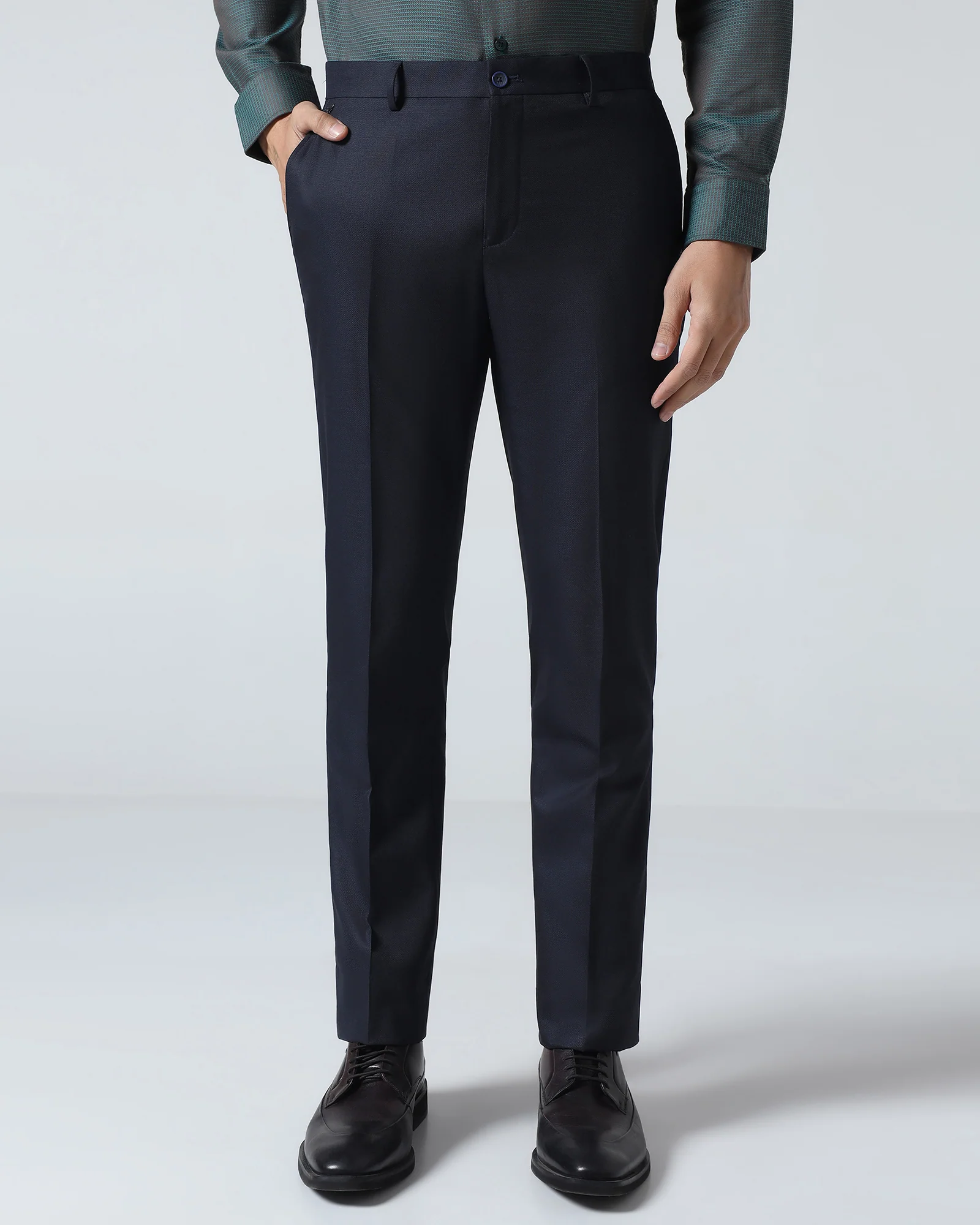 Navy Textured Trouser - Peroni - Image 3