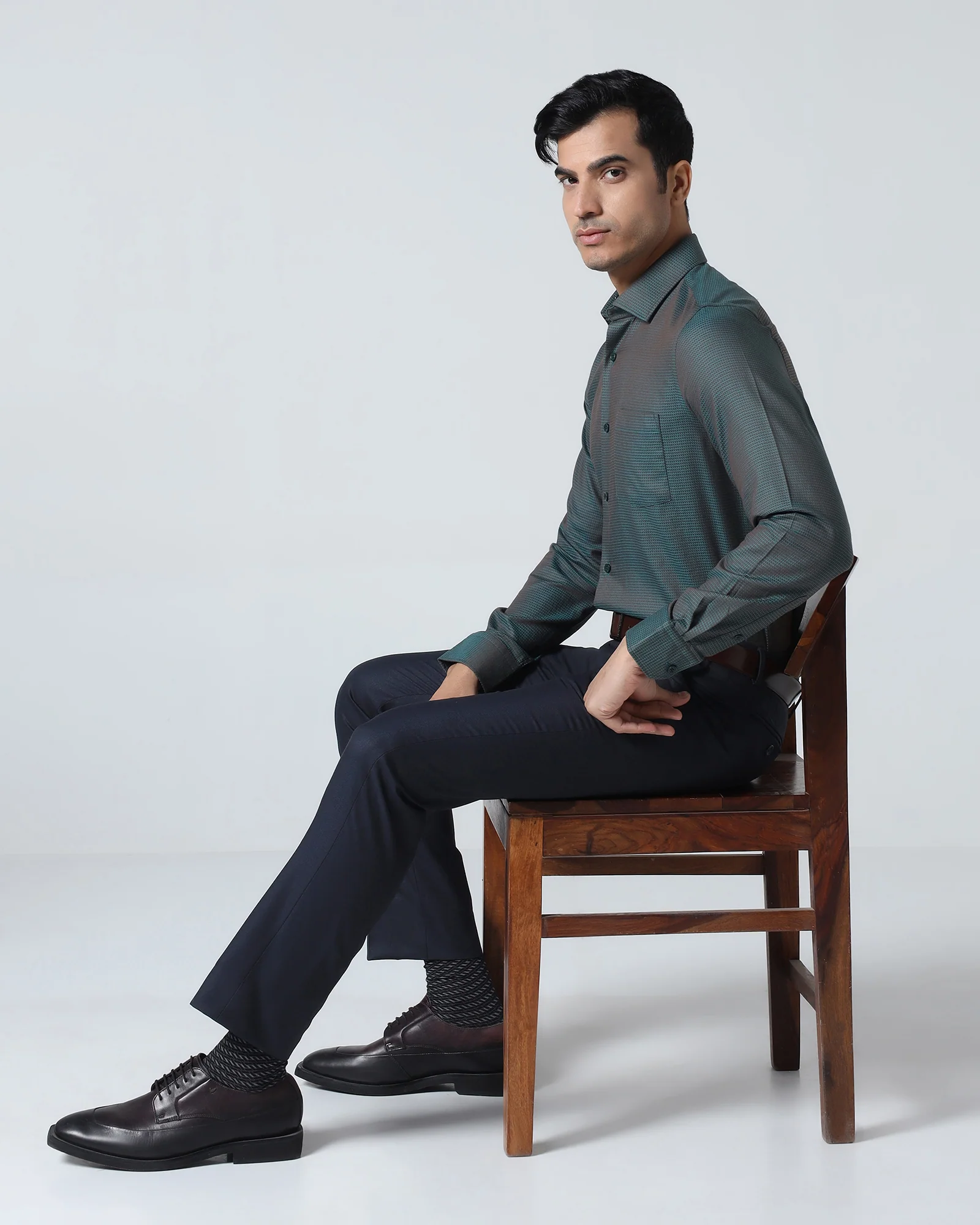 Navy Textured Trouser - Peroni - Image 6