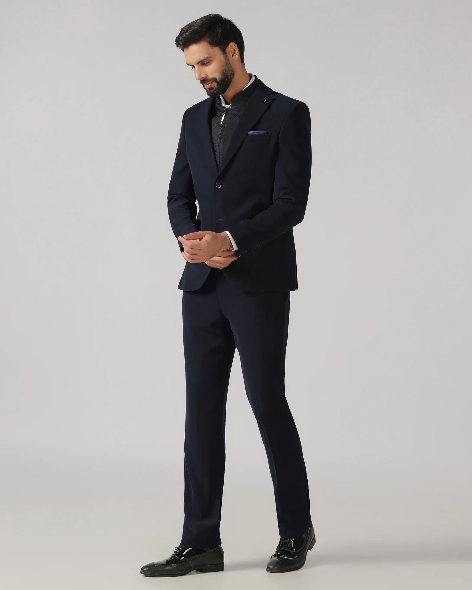 Navy Three Piece Solid Suit - Gossner - Image 3