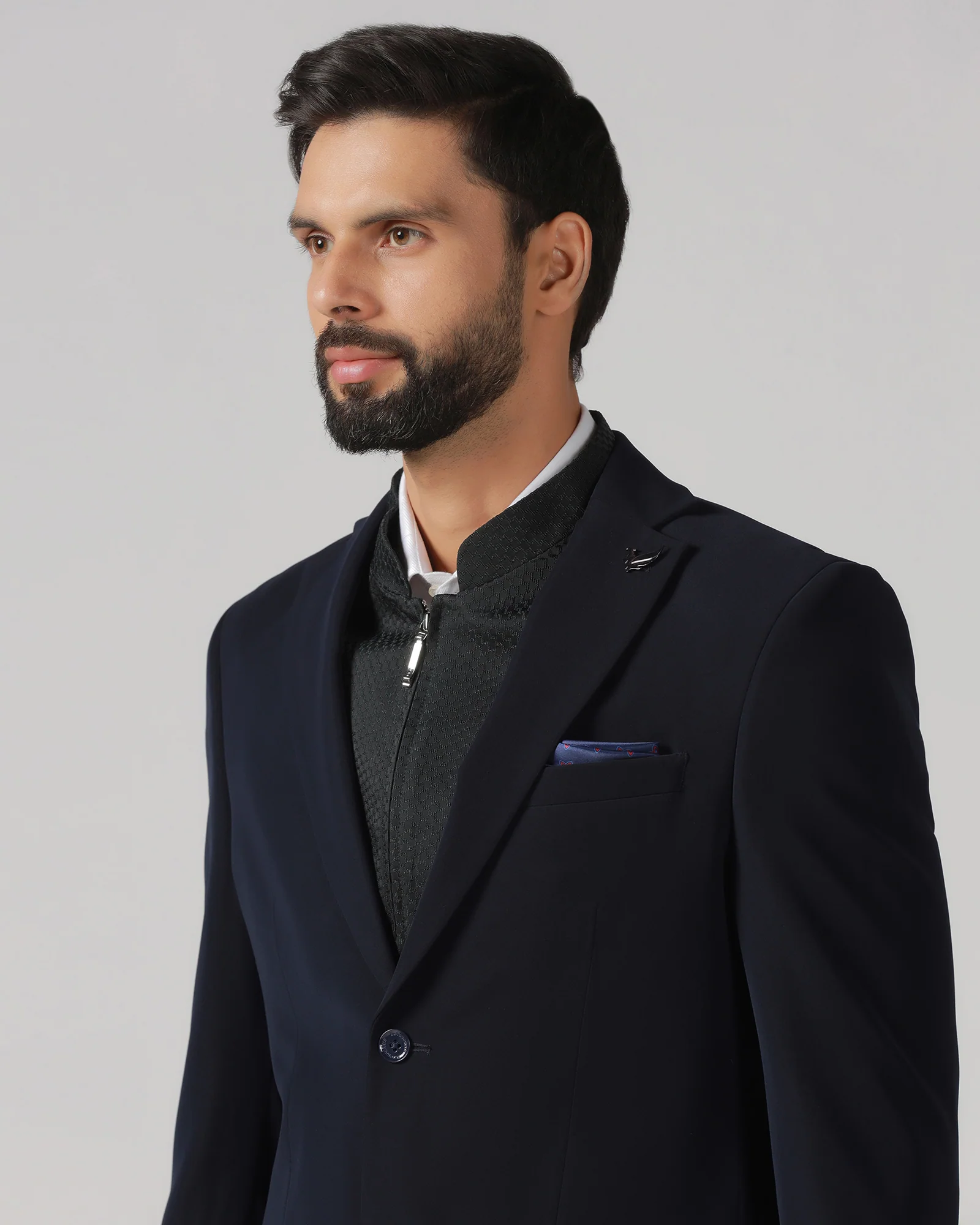 Navy Three Piece Solid Suit - Gossner - Image 4