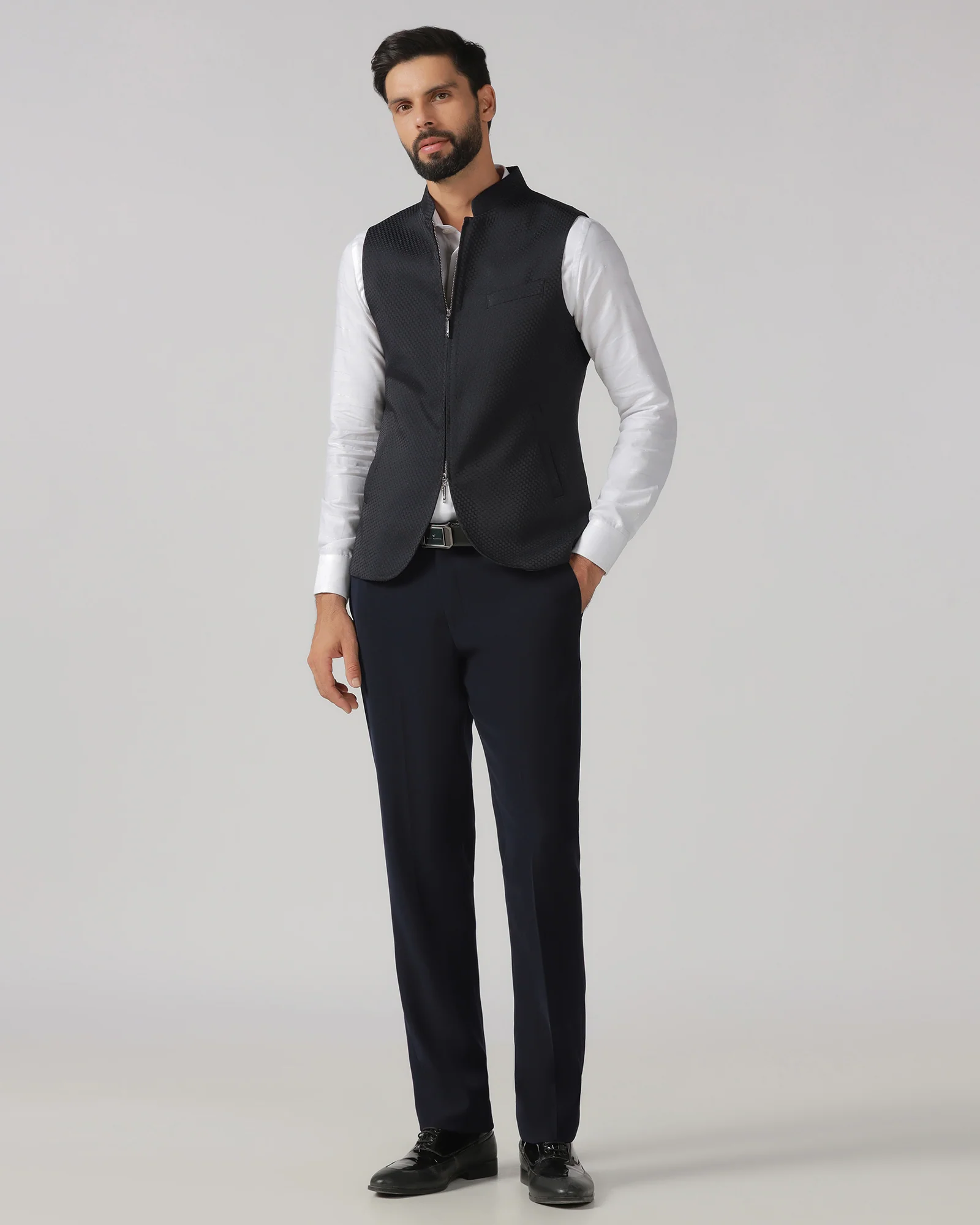 Navy Three Piece Solid Suit - Gossner - Image 5