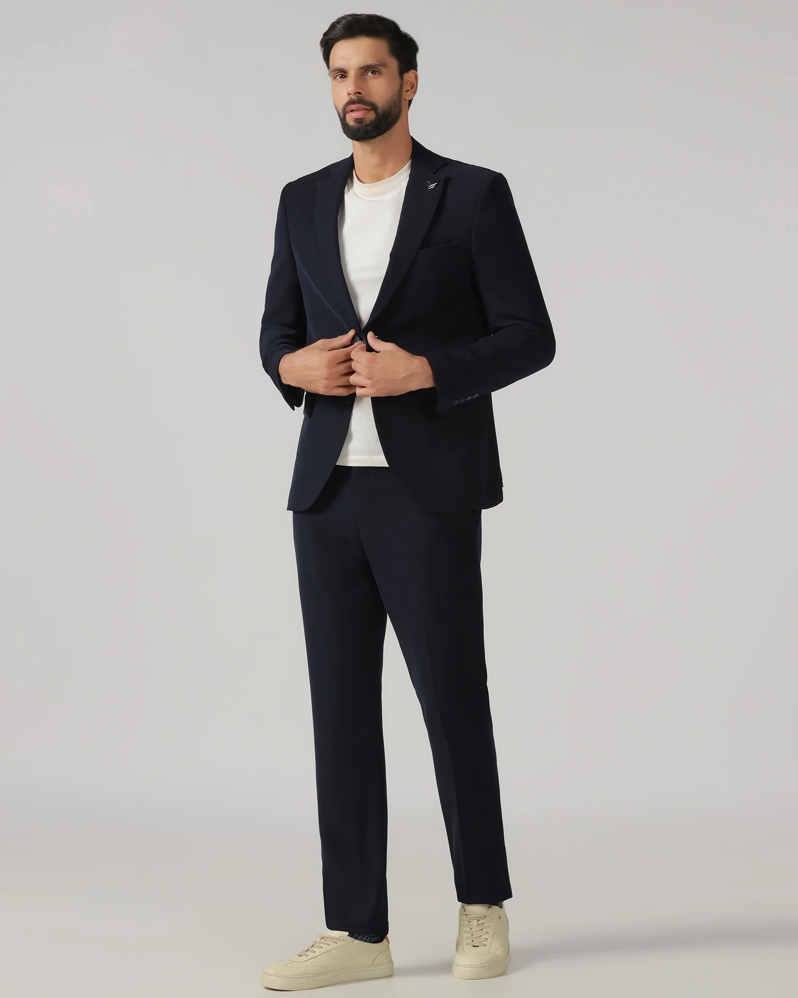 Navy Three Piece Solid Suit - Gossner - Image 7