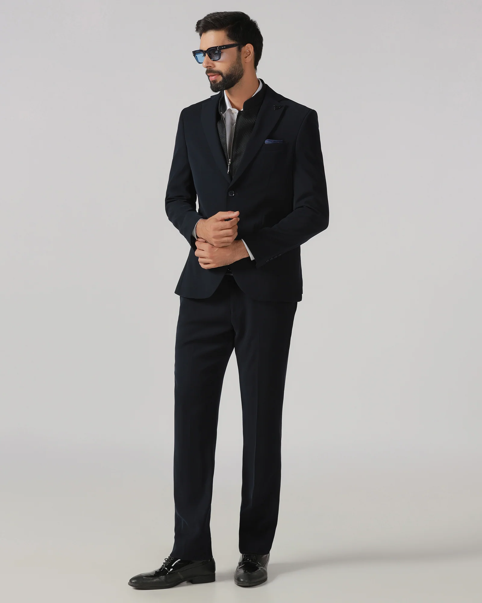 Navy Three Piece Solid Suit - Gossner - Image 8