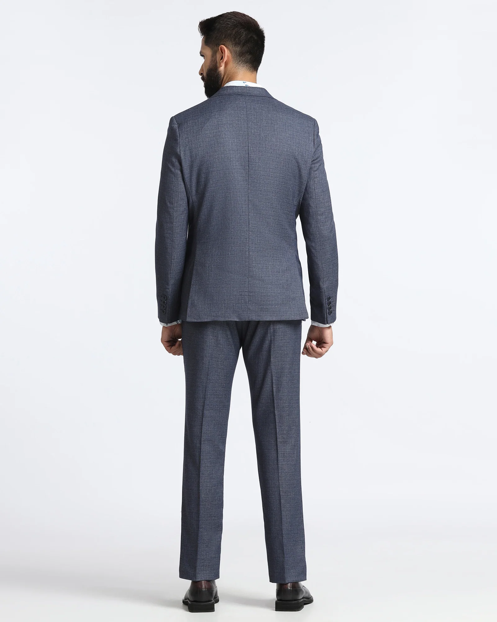 Navy Three Piece Textured Suit - Zyme - Image 2