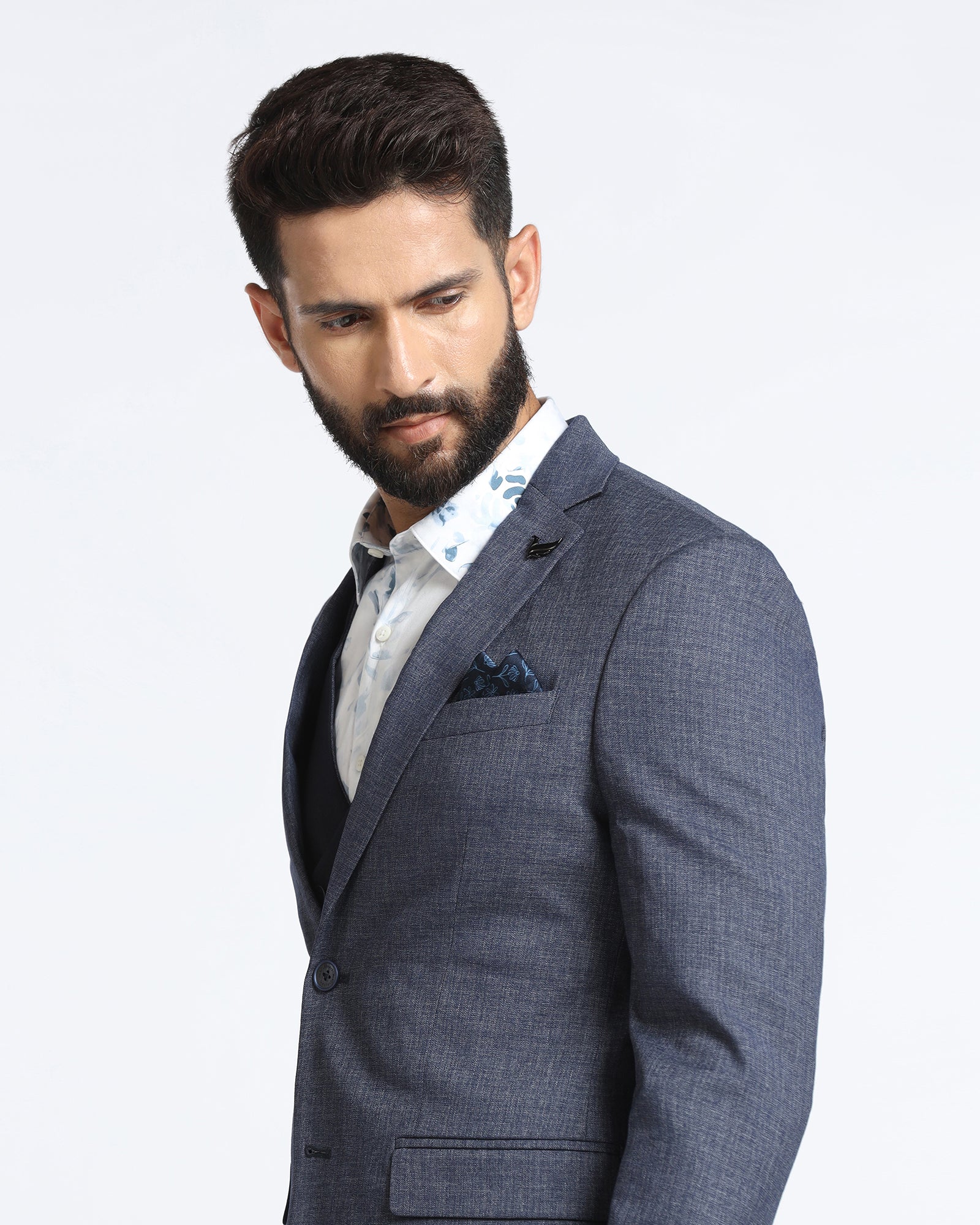 Navy Three Piece Textured Suit - Zyme - Image 4
