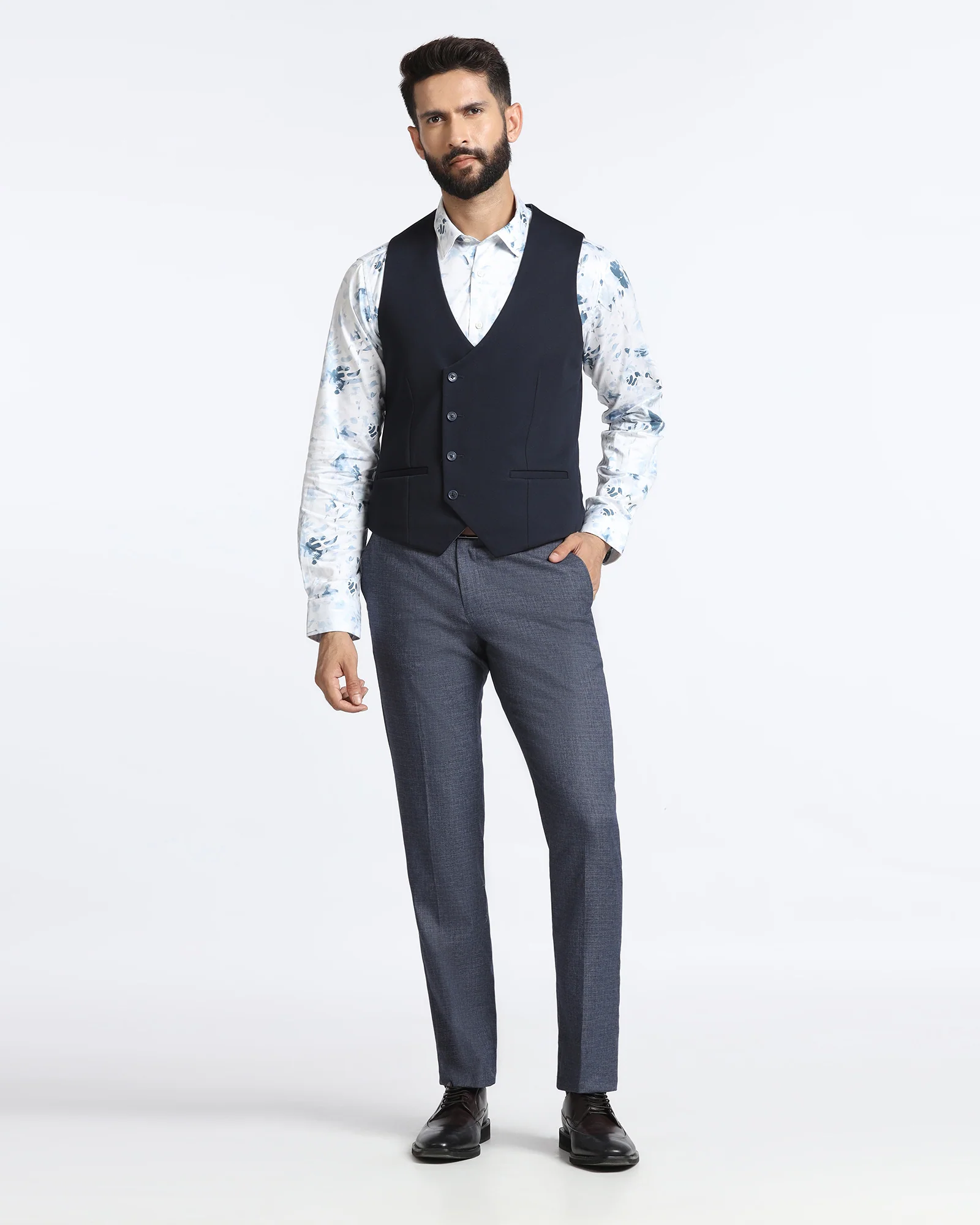 Navy Three Piece Textured Suit - Zyme - Image 5
