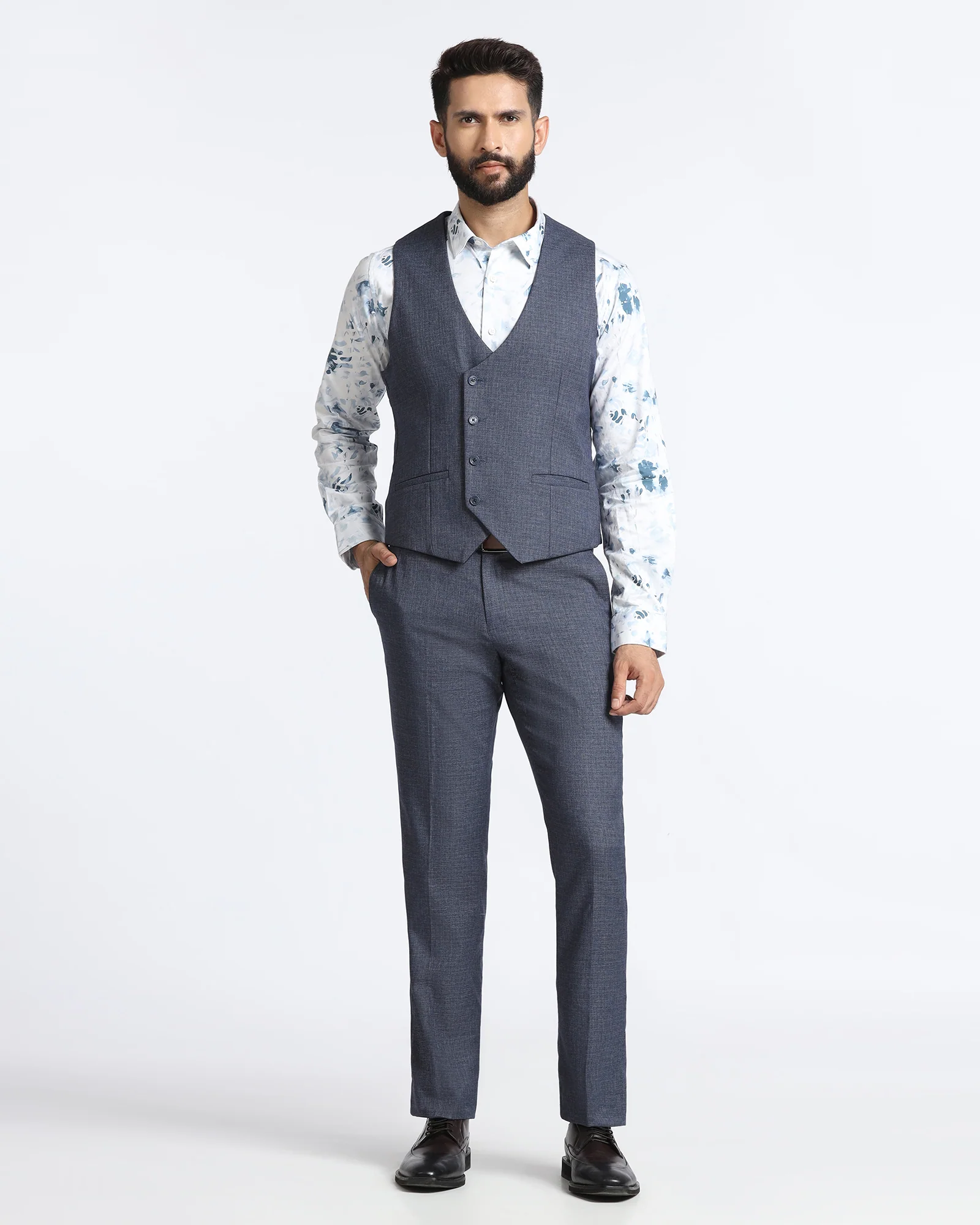 Navy Three Piece Textured Suit - Zyme - Image 6