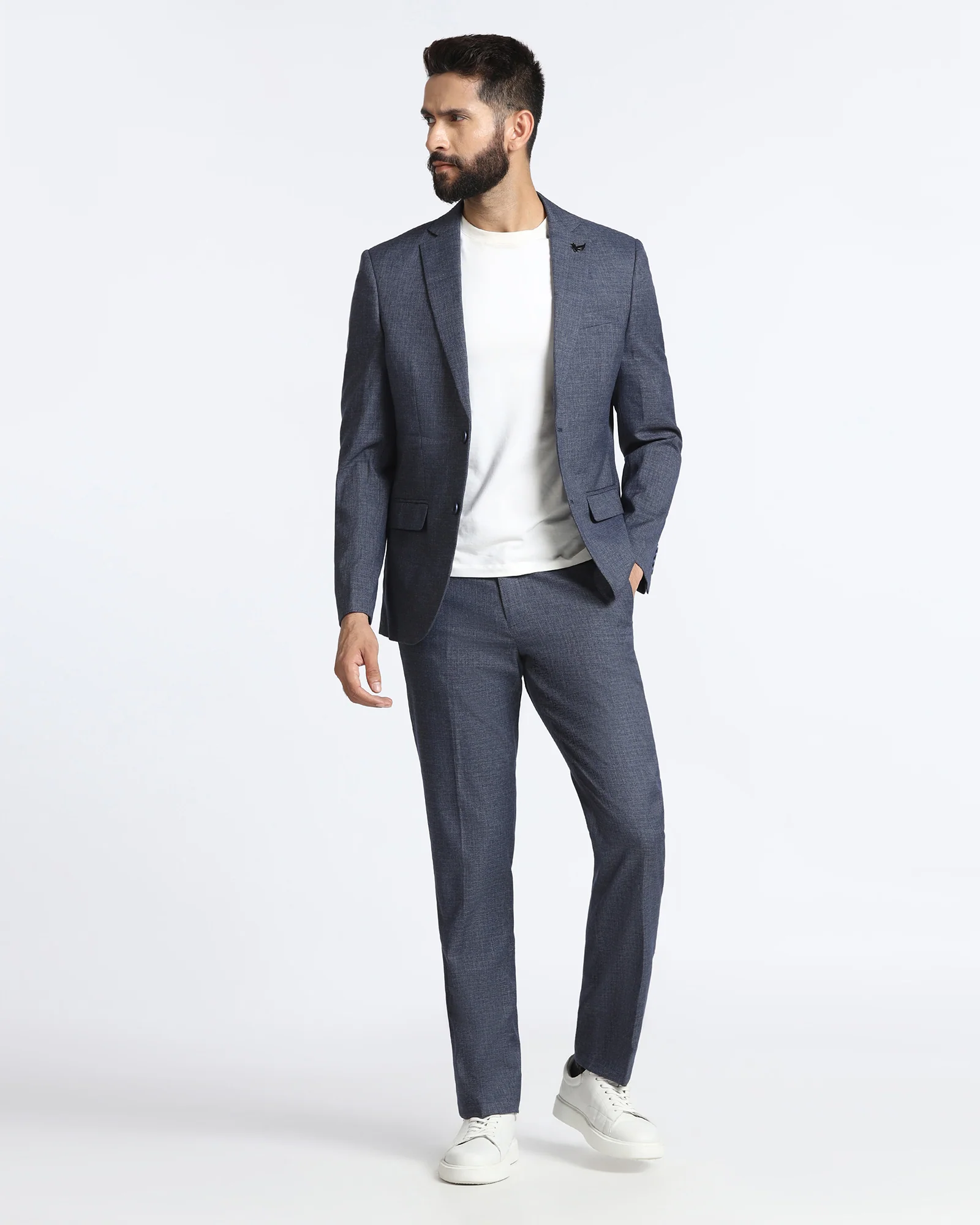 Navy Three Piece Textured Suit - Zyme - Image 8