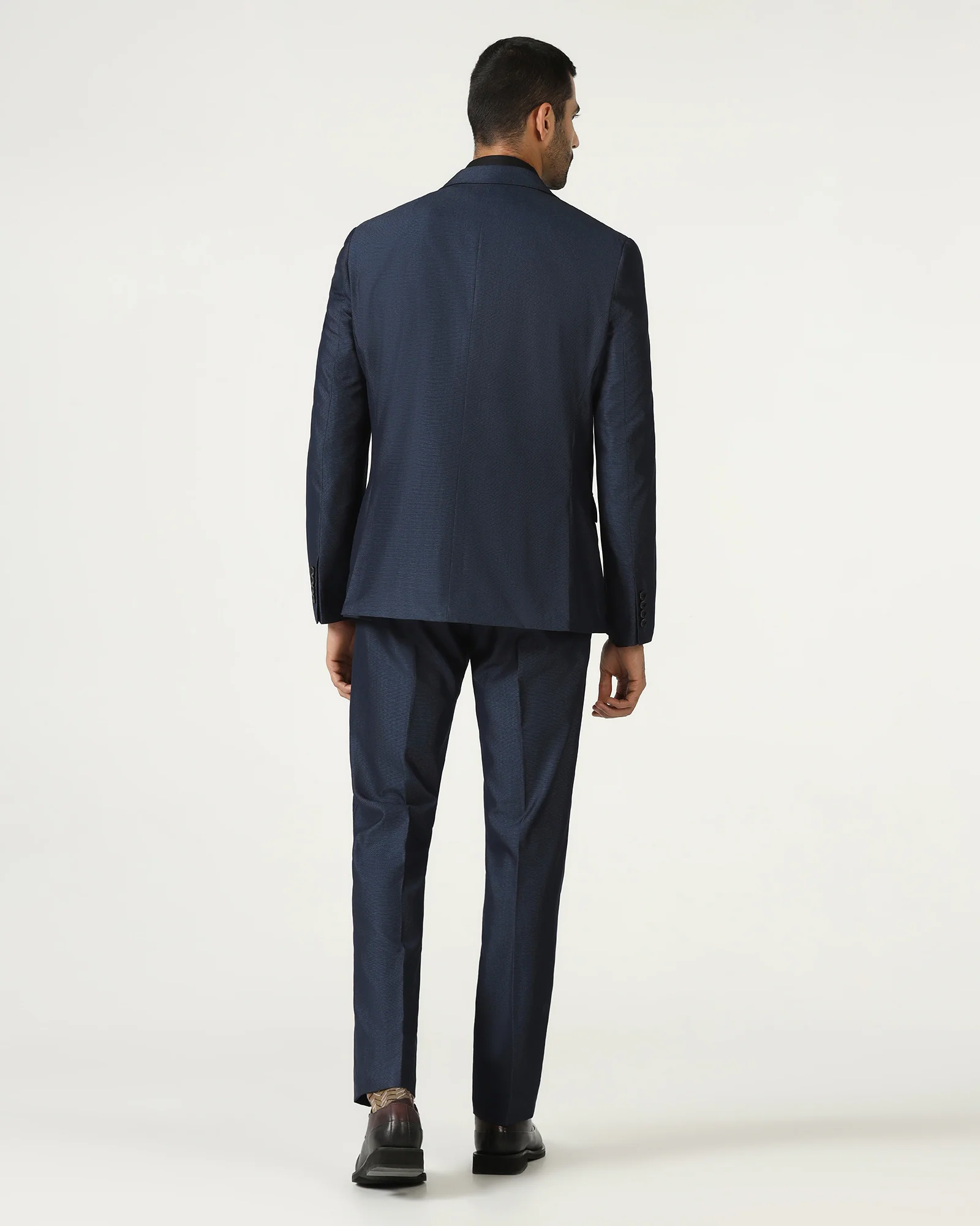 Navy Three Piece Textured Suit - Jiver - Image 2