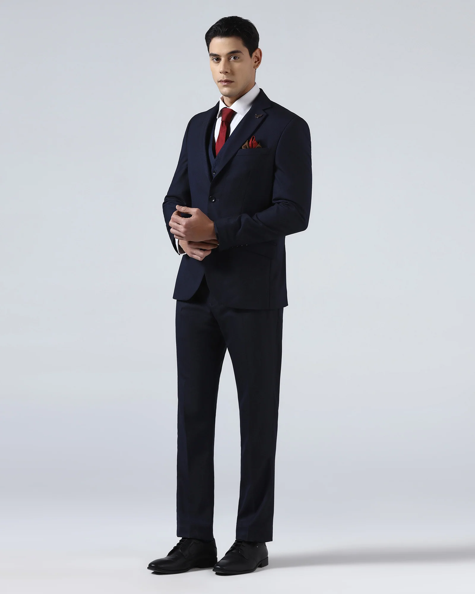 Navy Three Piece Textured Suit - Terrazo - Image 3