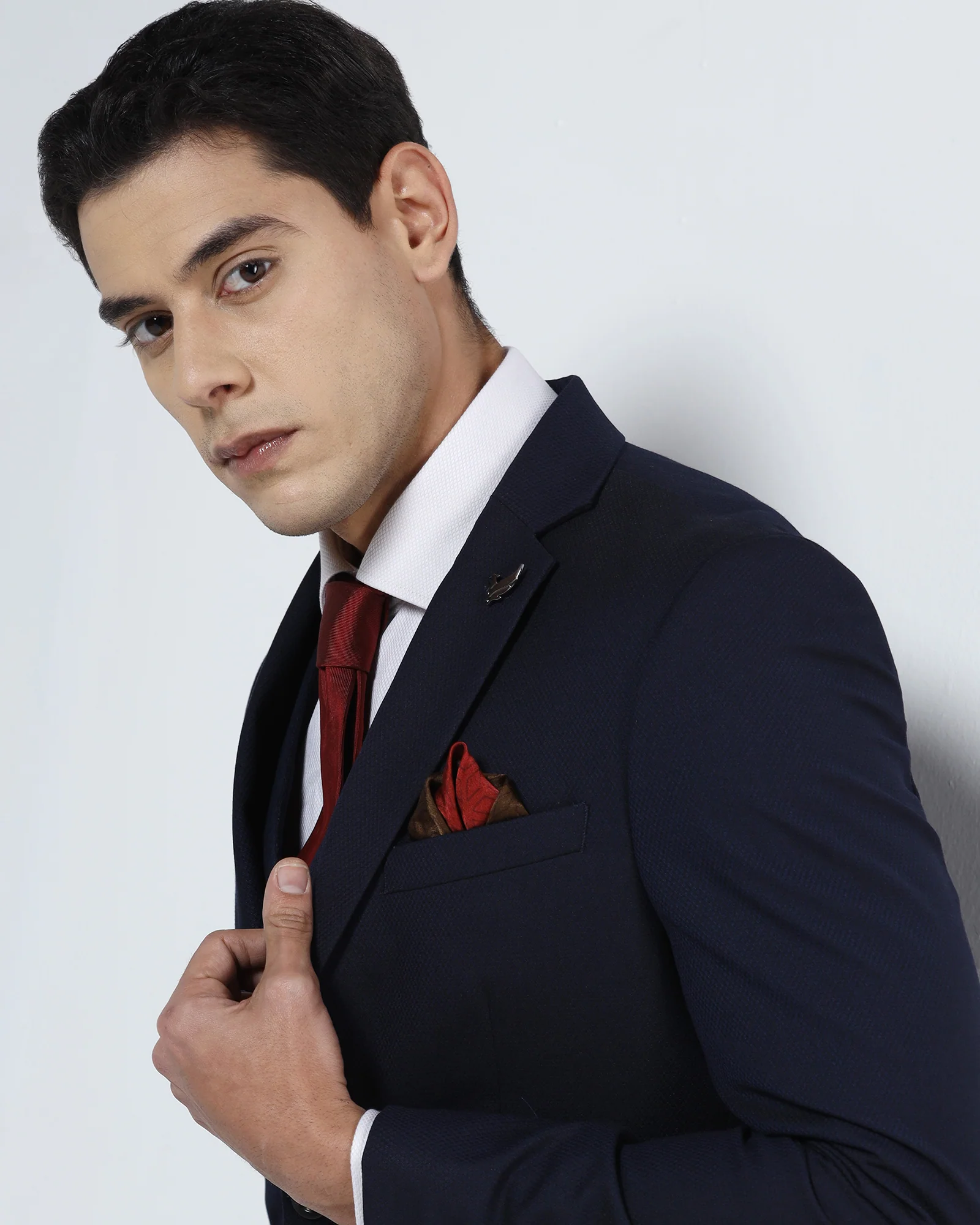 Navy Three Piece Textured Suit - Terrazo - Image 4