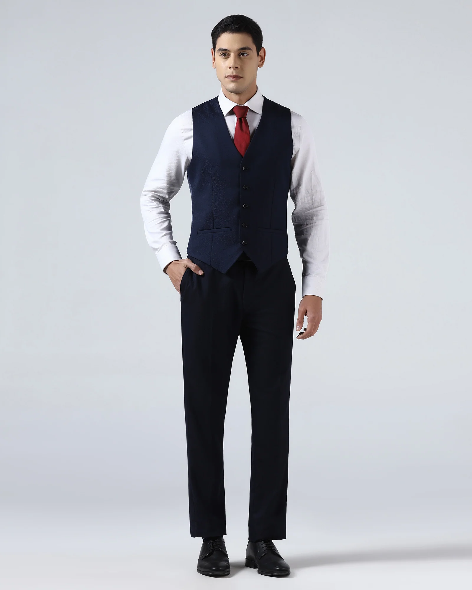 Navy Three Piece Textured Suit - Terrazo - Image 5