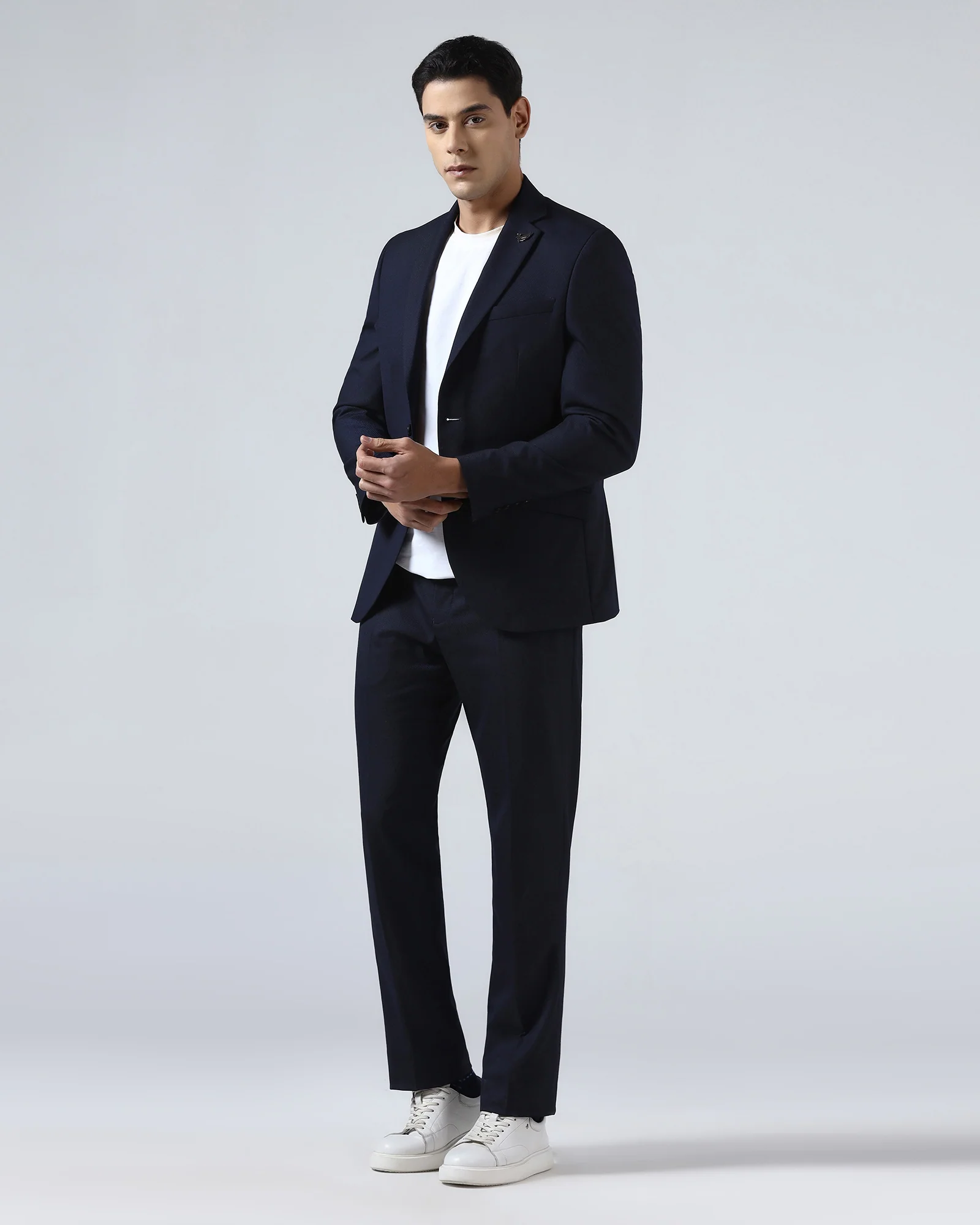 Navy Three Piece Textured Suit - Terrazo - Image 6