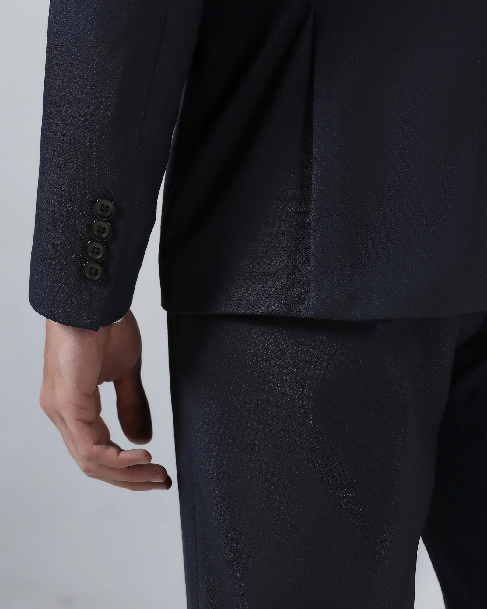 Navy Three Piece Textured Suit - Terrazo - Image 8