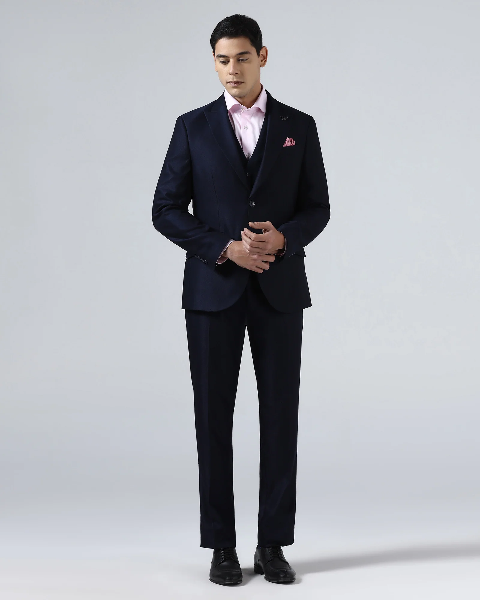Navy Three Piece Textured Suit - Venmo