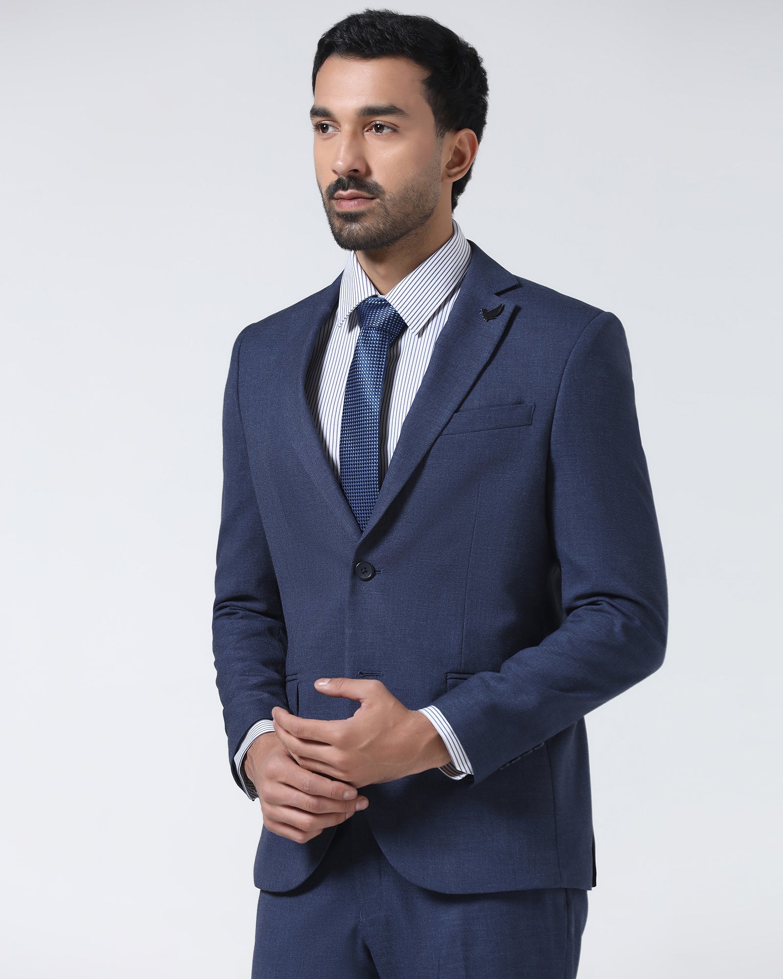 Navy Two Piece Textured Suit - Rex - Image 7