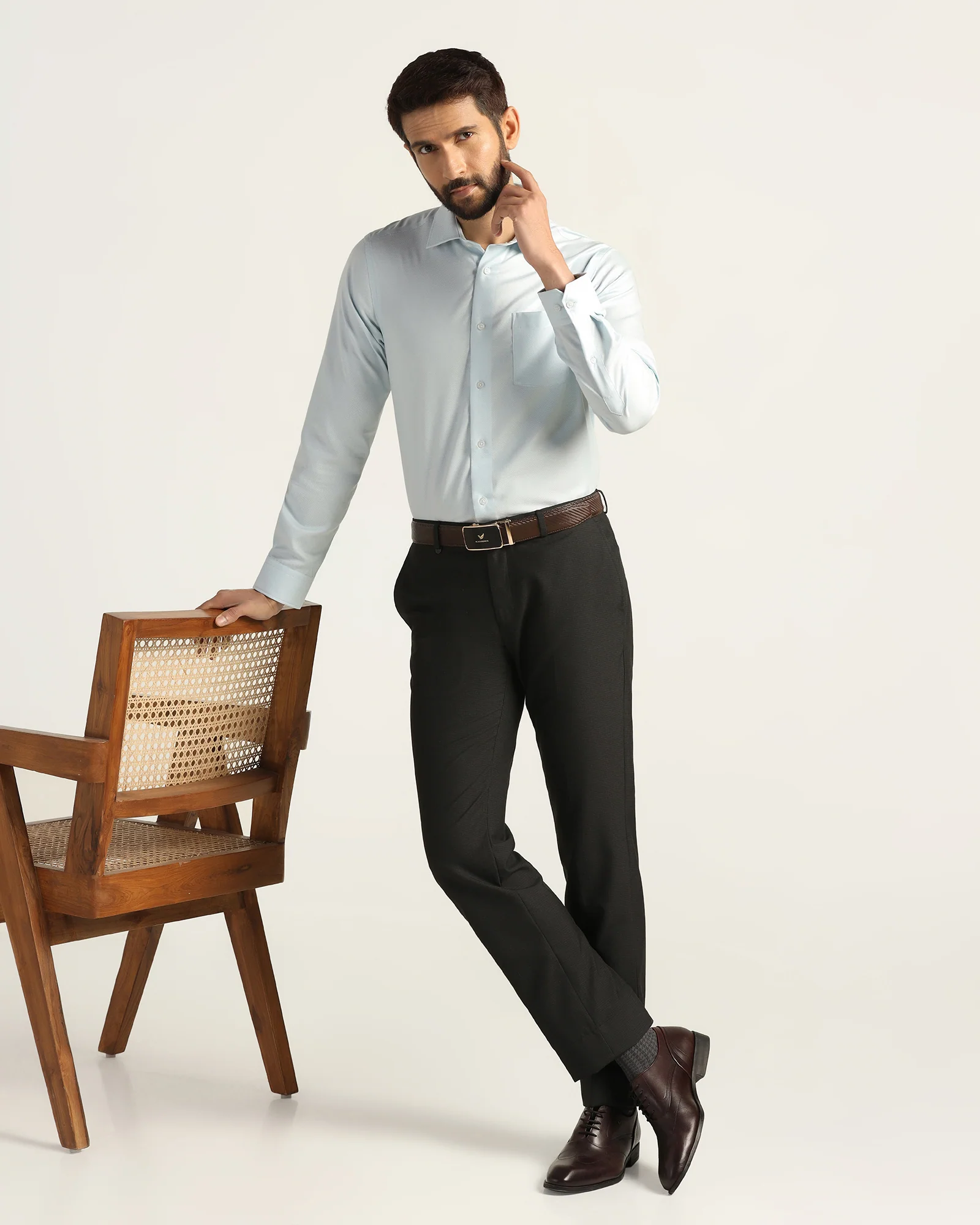Non Iron Formal Aqua Textured Shirt - Bridge - Image 7