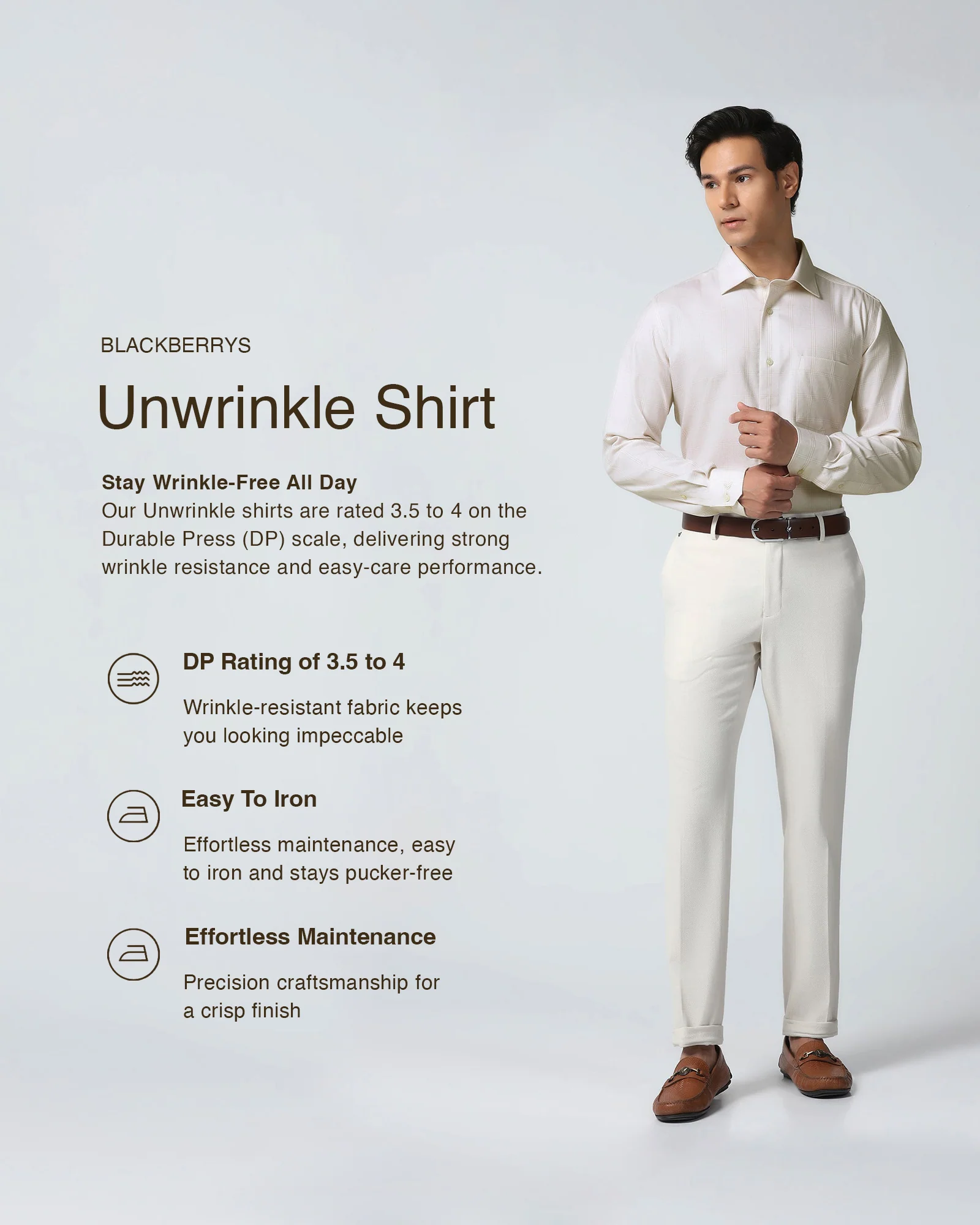 Non Iron Formal Beige Check Shirt - Wolf - Image 3