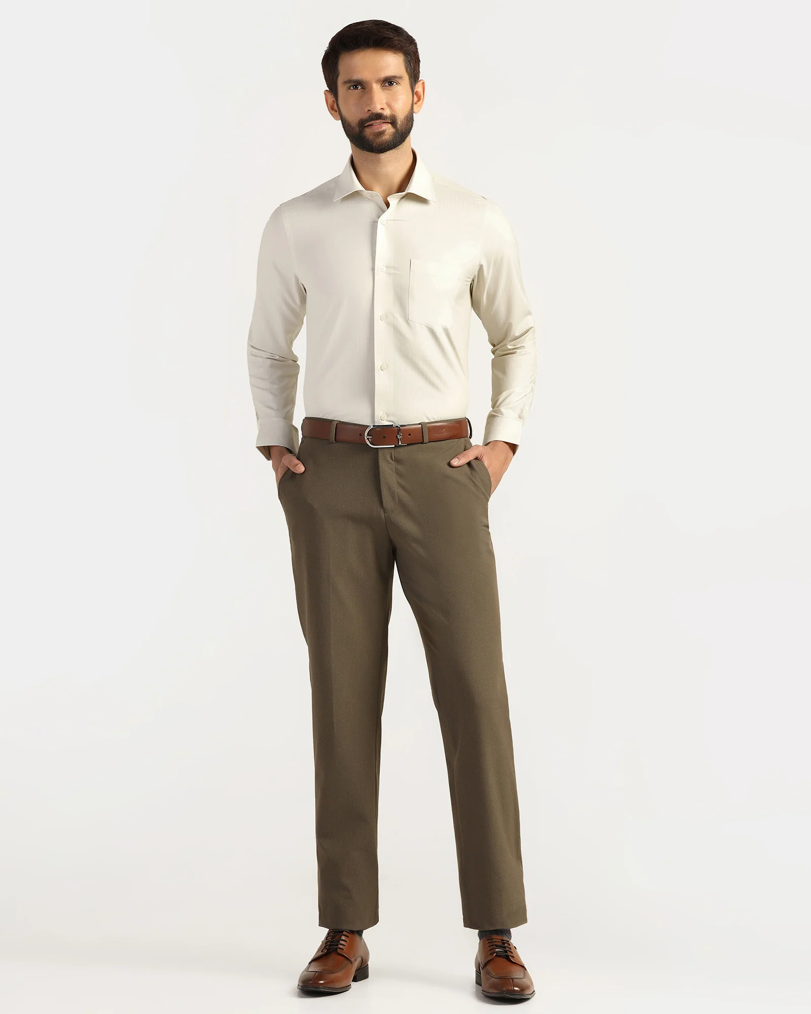 Non Iron Formal Beige Stripe Shirt - Wagon - Image 3