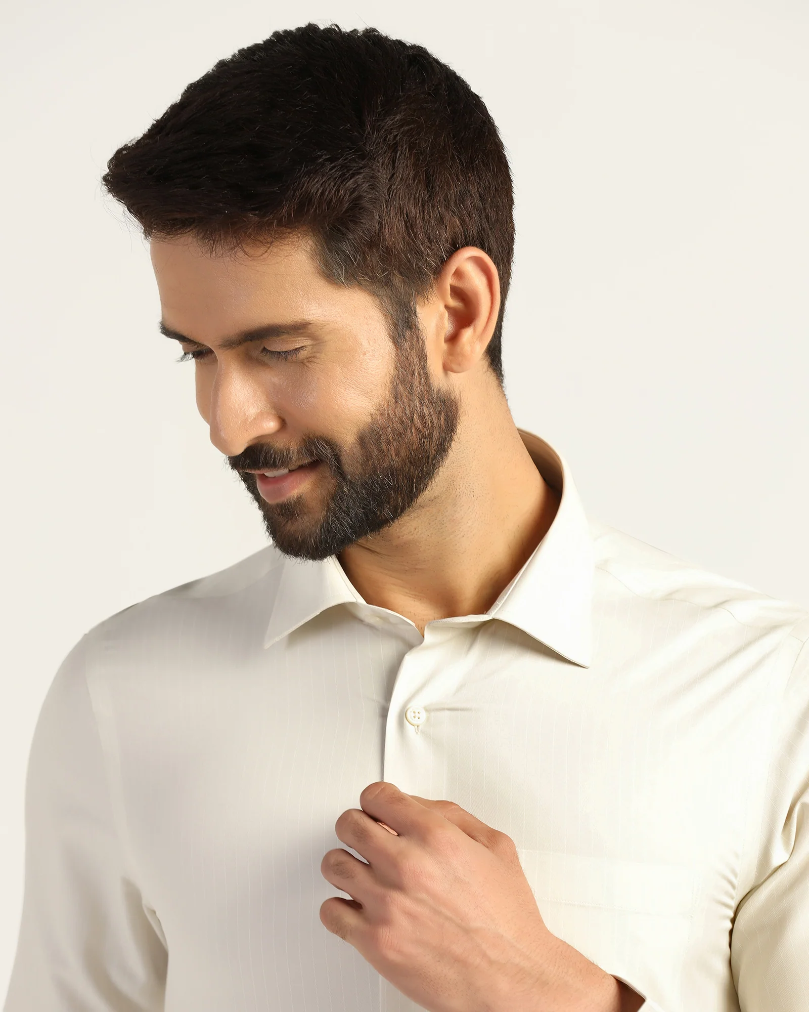 Non Iron Formal Beige Stripe Shirt - Wagon - Image 4