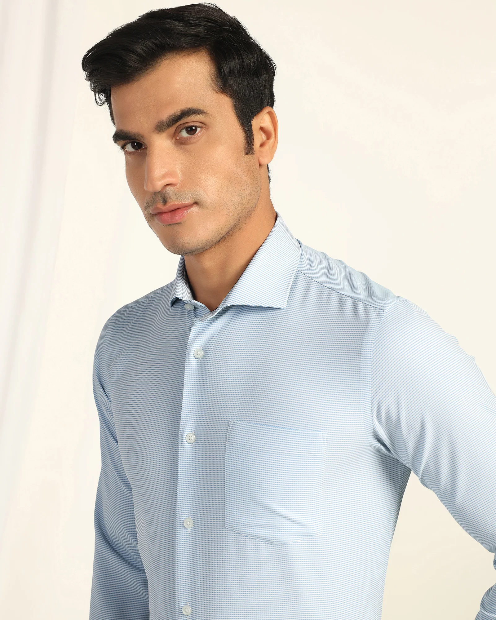 Non Iron Formal Blue Textured Shirt - Wise - Image 4