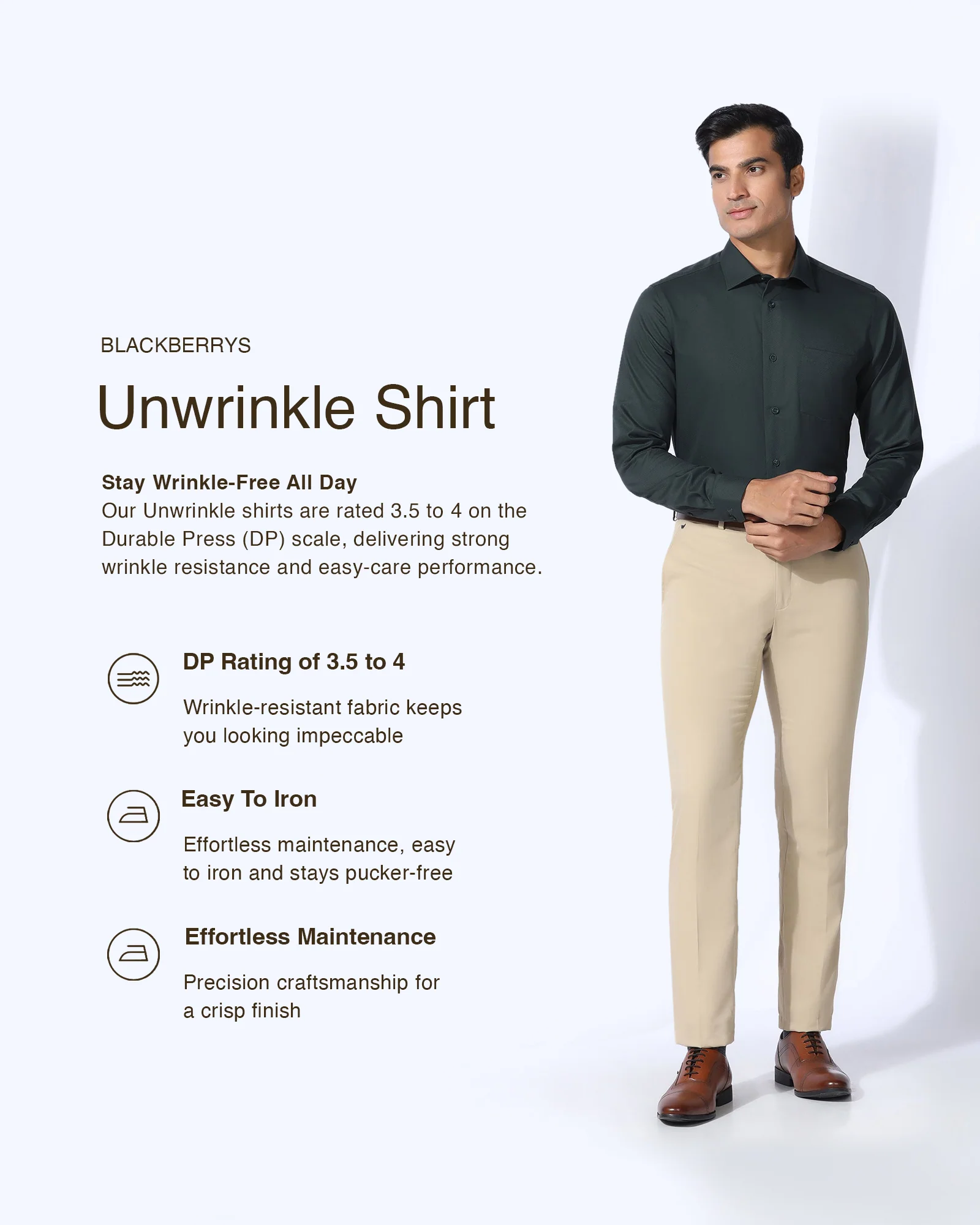 Non Iron Formal Dark Green Solid Shirt - P31 - Image 3