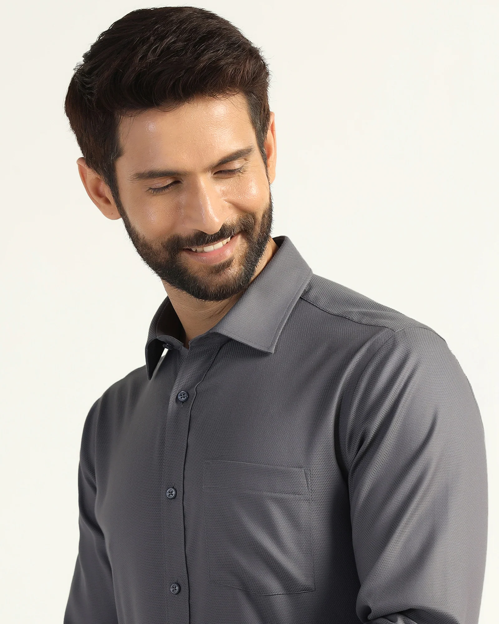 Non Iron Formal Grey Textured Shirt - Bridge - Image 4