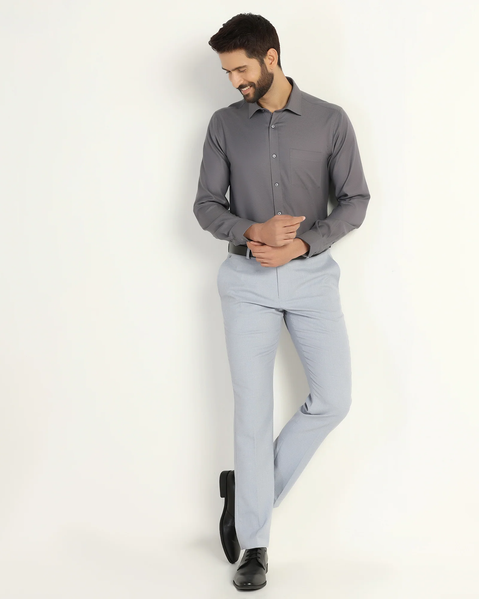 Non Iron Formal Grey Textured Shirt - Bridge - Image 7