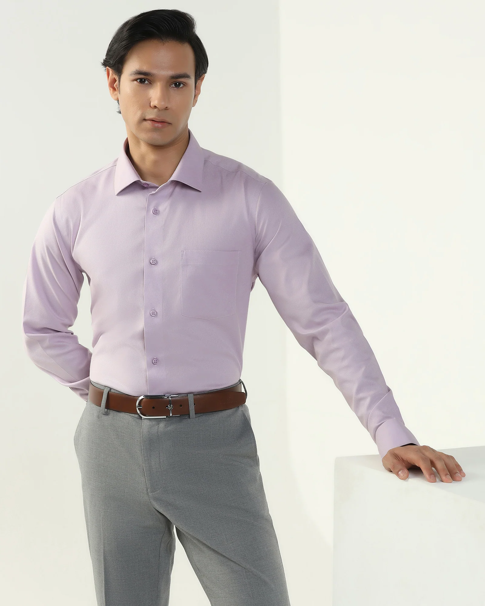 Non Iron Formal Lavender Textured Shirt - E31 - Image 8