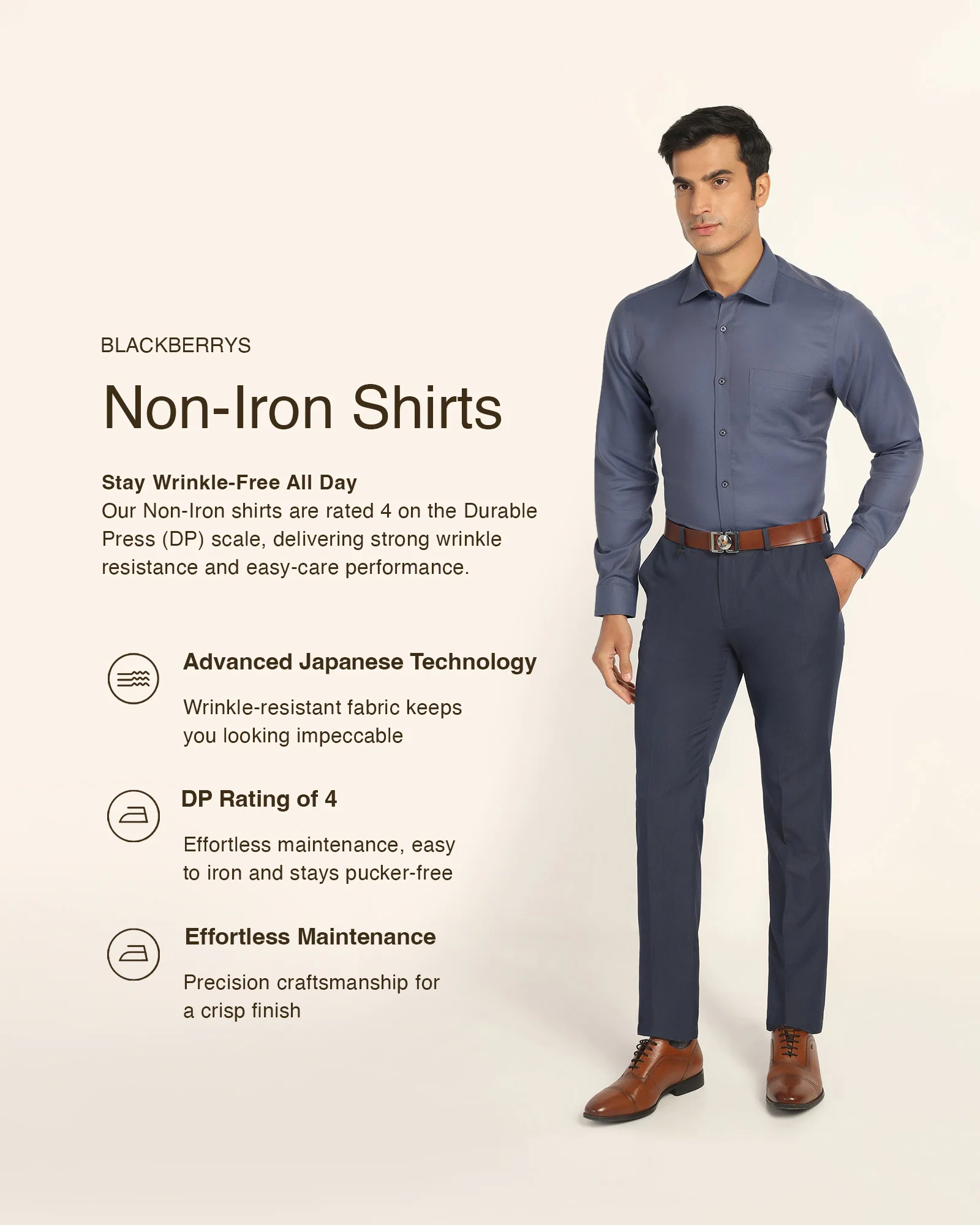 Non Iron Formal Mid Blue Textured Shirt - Bridge - Image 3